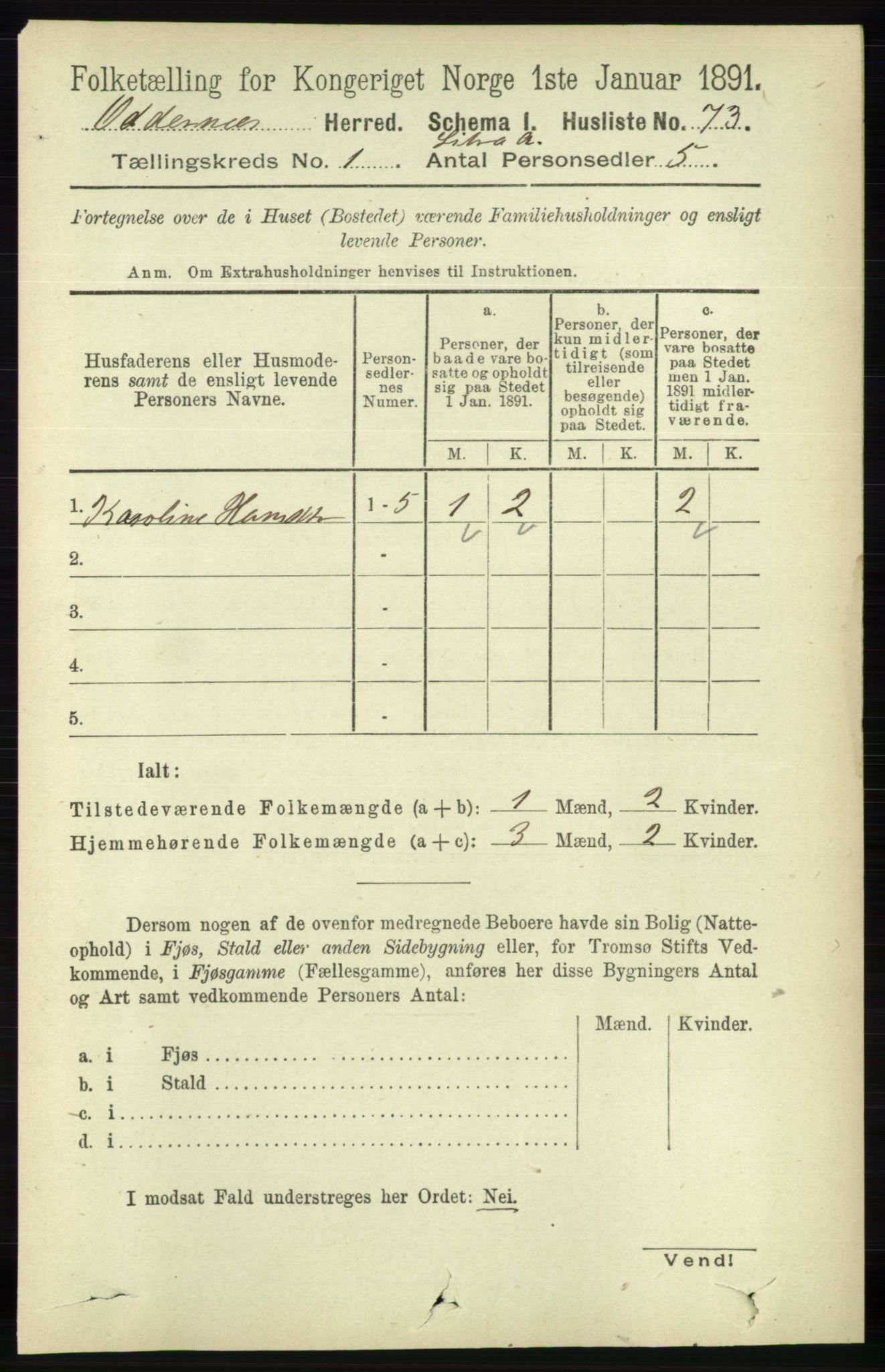 RA, Folketelling 1891 for 1012 Oddernes herred, 1891, s. 112