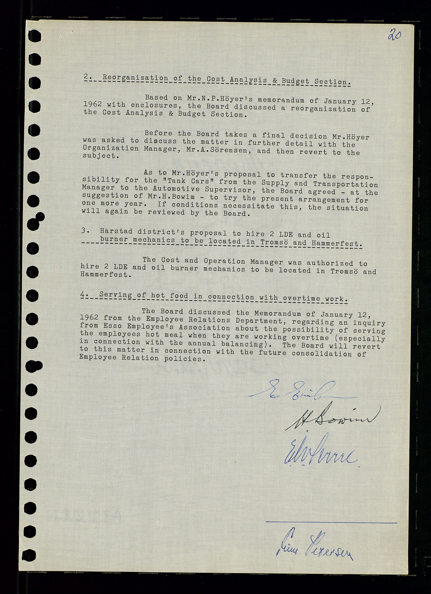 Pa 0982 - Esso Norge A/S, AV/SAST-A-100448/A/Aa/L0001/0003: Den administrerende direksjon Board minutes (styrereferater) / Den administrerende direksjon Board minutes (styrereferater), 1962, s. 20