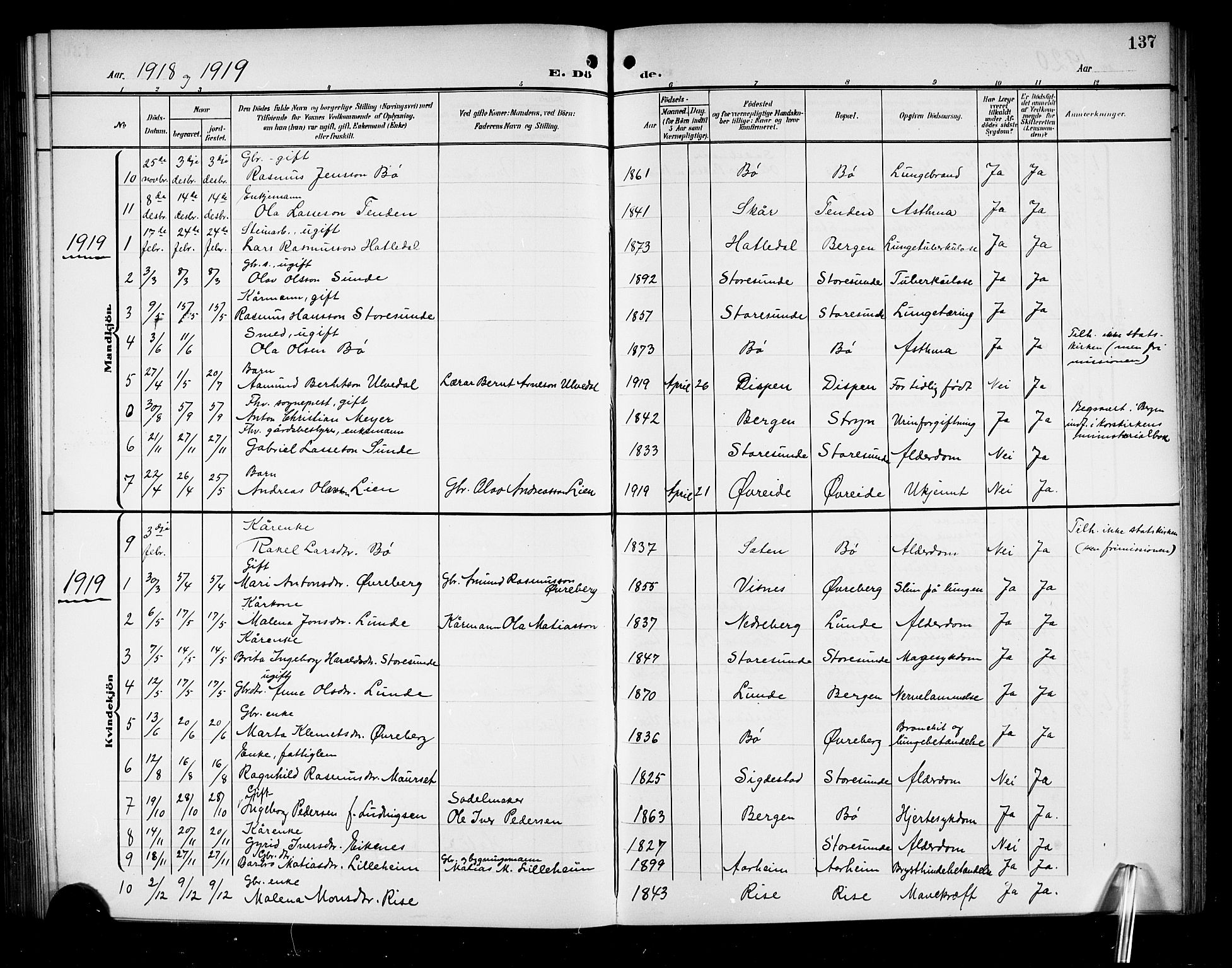 Stryn Sokneprestembete, SAB/A-82501: Klokkerbok nr. A 3, 1906-1924, s. 137