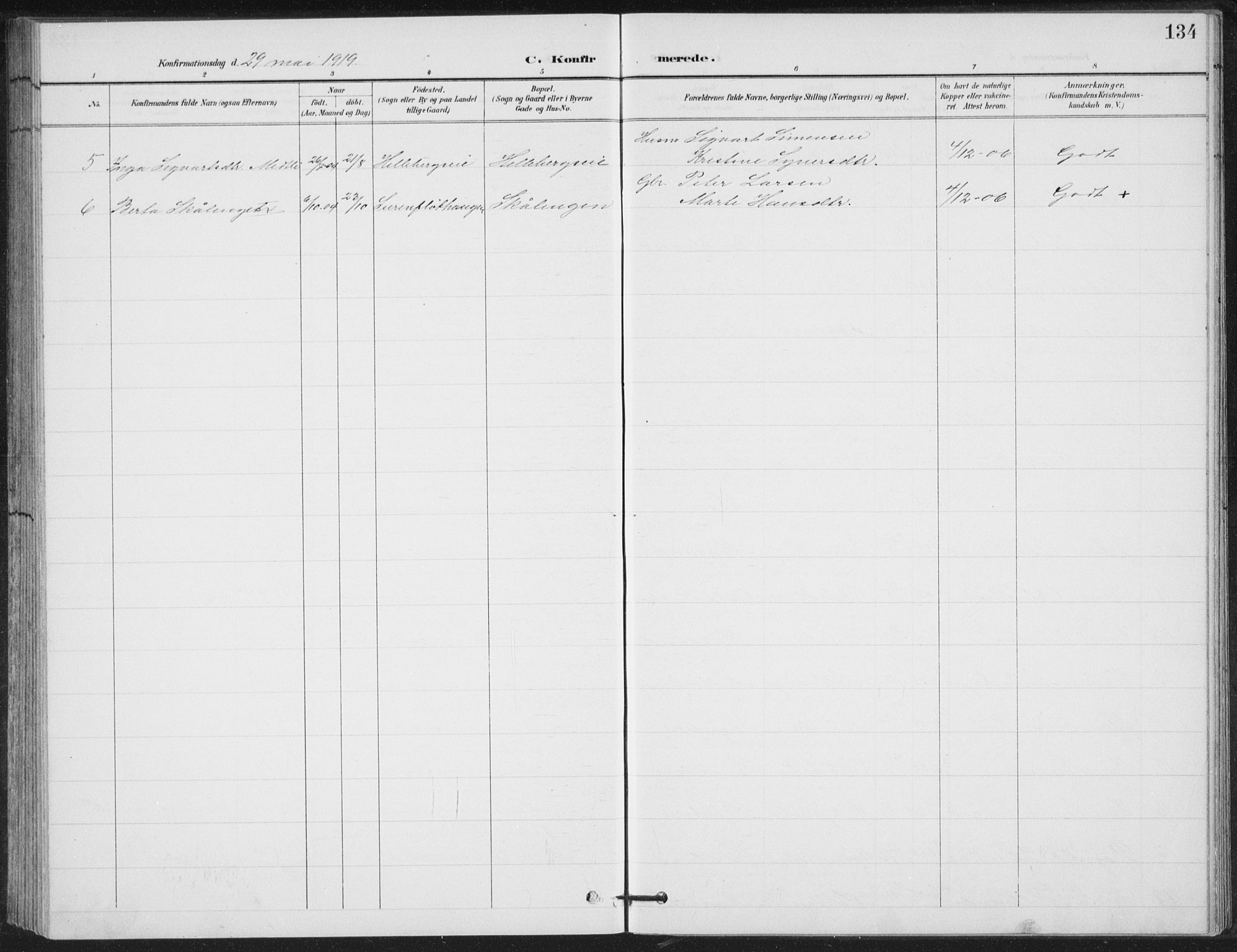 Vestre Gausdal prestekontor, AV/SAH-PREST-094/H/Ha/Hab/L0004: Klokkerbok nr. 4, 1898-1939, s. 134