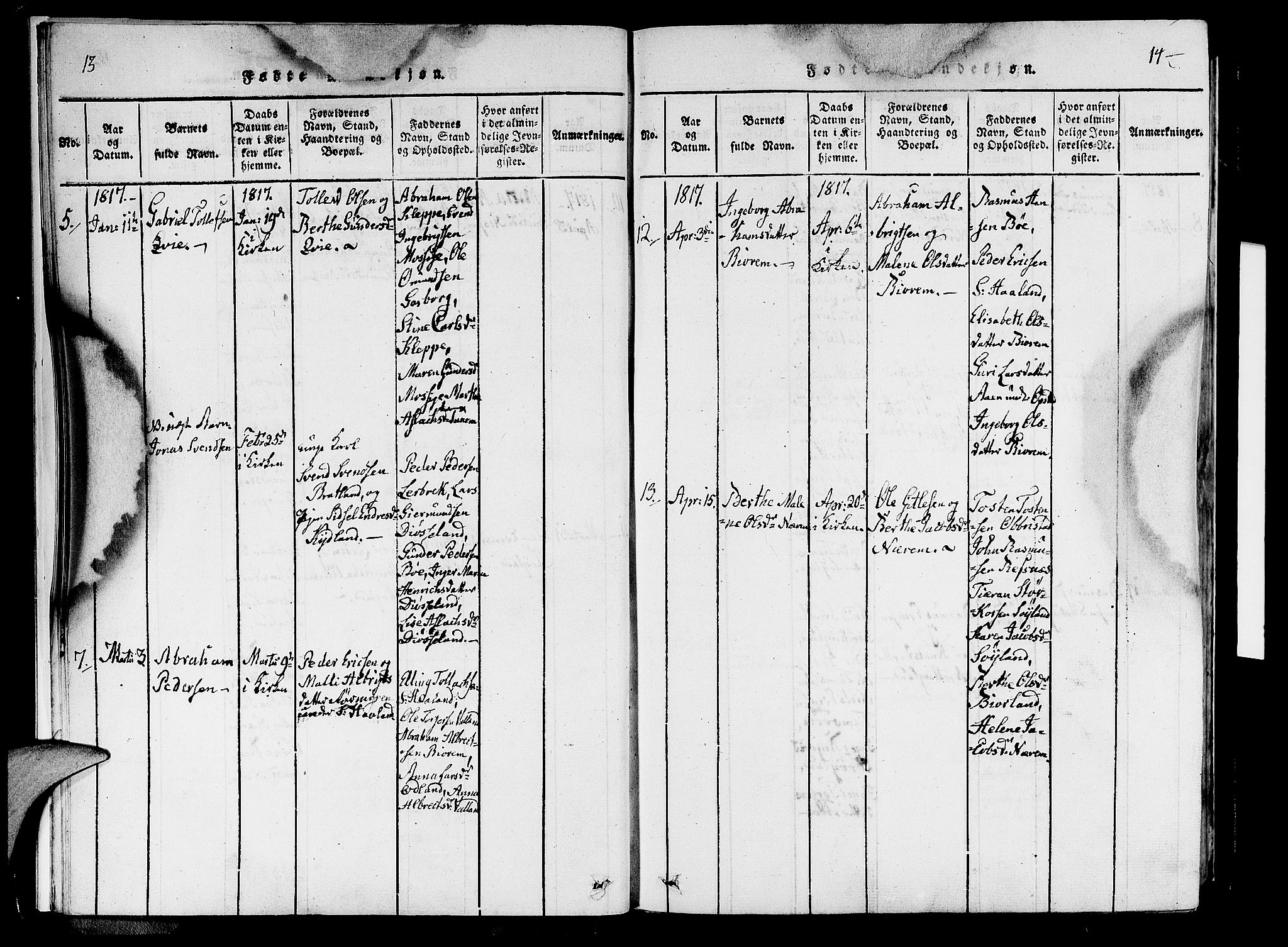 Hå sokneprestkontor, AV/SAST-A-101801/001/30BA/L0003: Ministerialbok nr. A 3, 1815-1825, s. 13-14