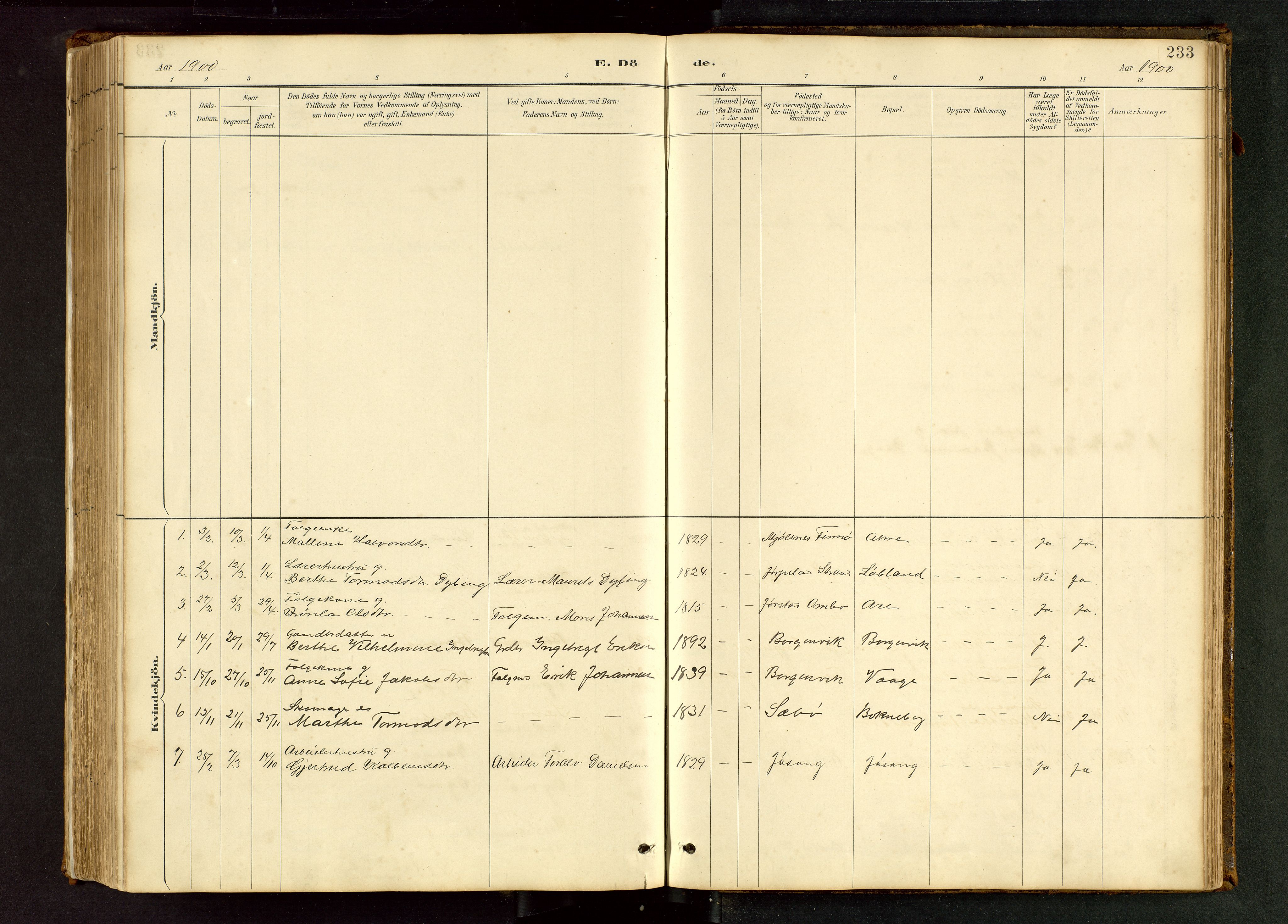 Tysvær sokneprestkontor, AV/SAST-A -101864/H/Ha/Hab/L0005: Klokkerbok nr. B 5, 1887-1947, s. 233