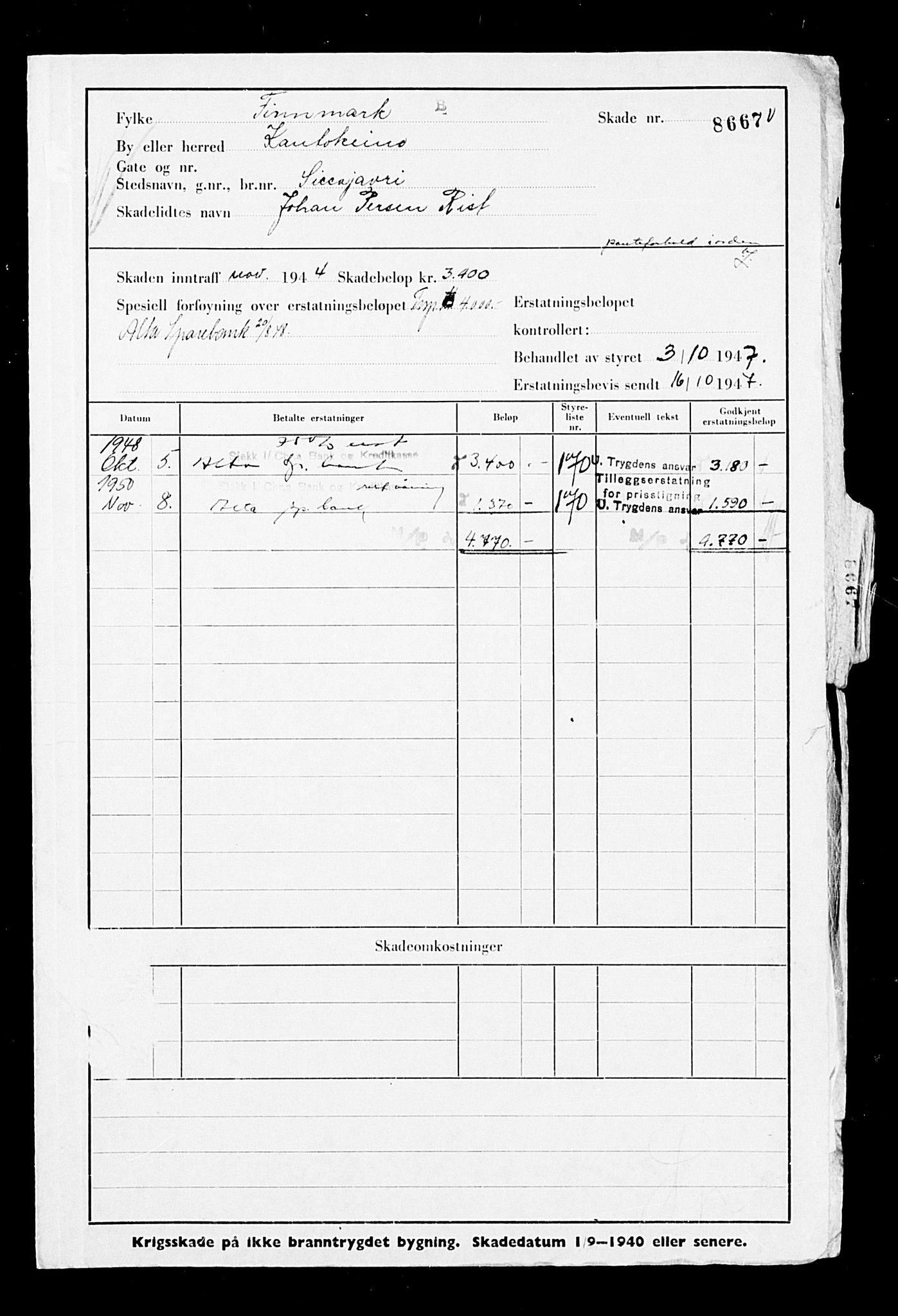 Krigsskadetrygdene for bygninger og løsøre, RA/S-1548/V/L0004: --, 1940-1945