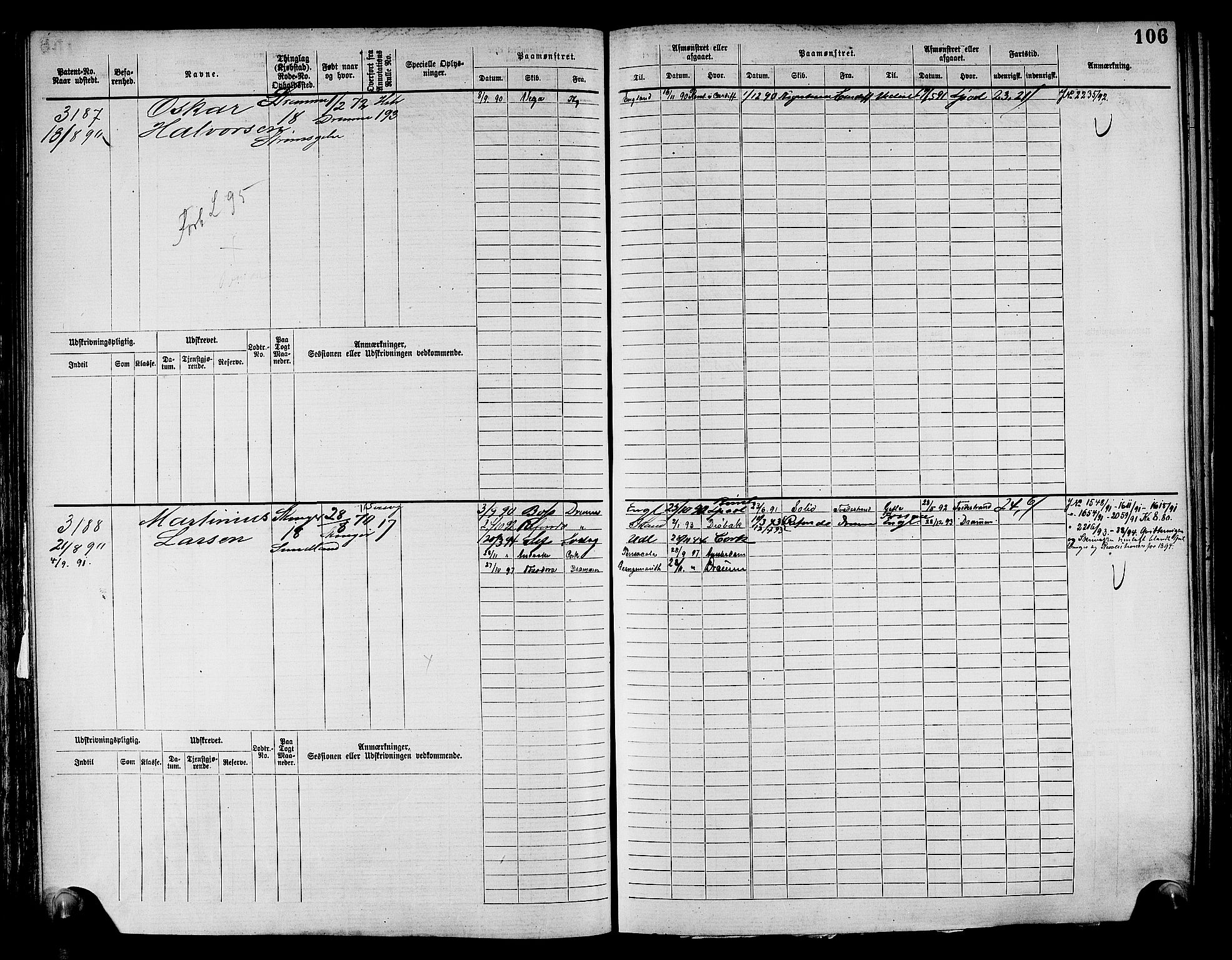 Drammen innrulleringsdistrikt, AV/SAKO-A-781/F/Fc/L0004: Hovedrulle, 1885, s. 111