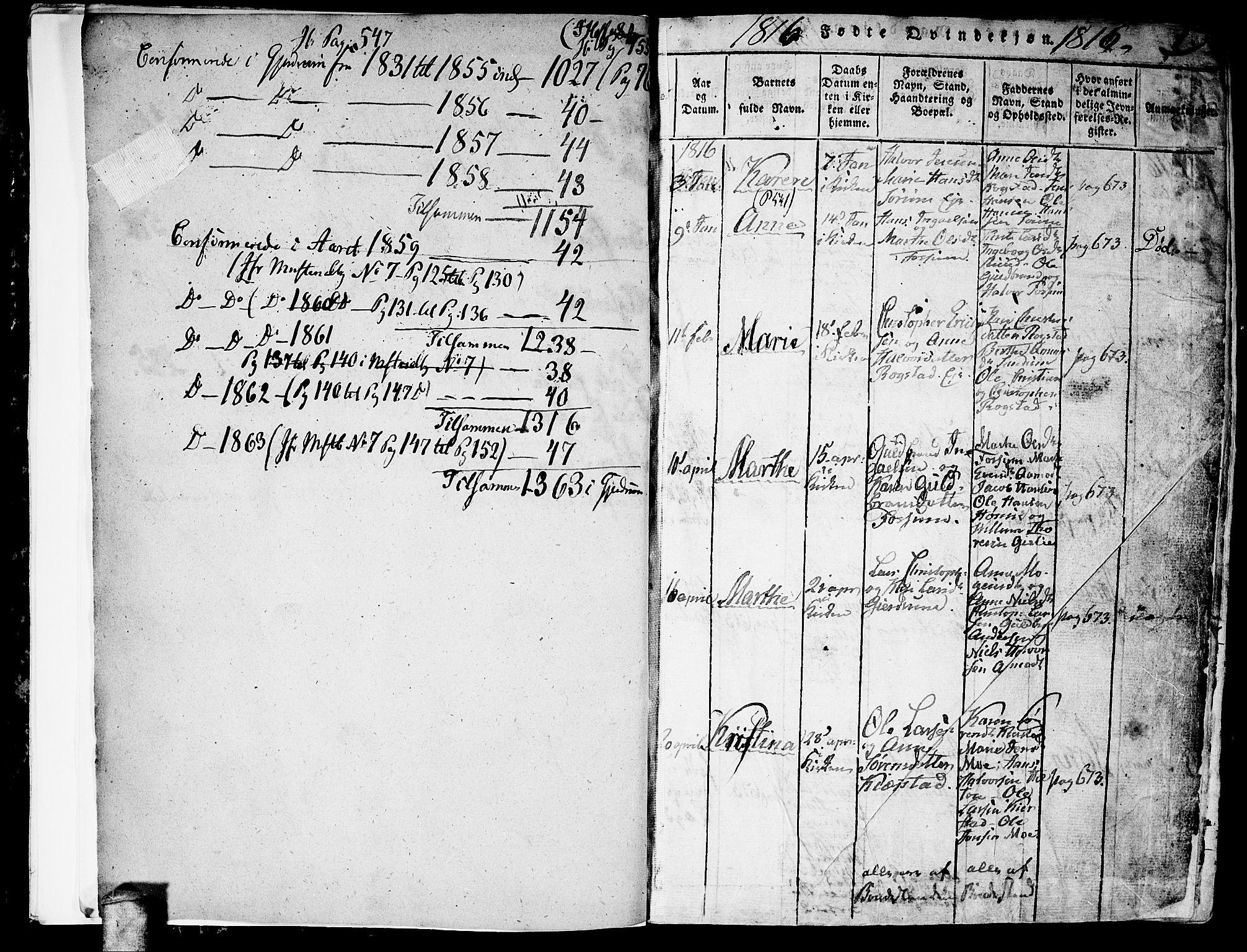 Gjerdrum prestekontor Kirkebøker, SAO/A-10412b/G/Ga/L0001: Klokkerbok nr. I 1, 1816-1837