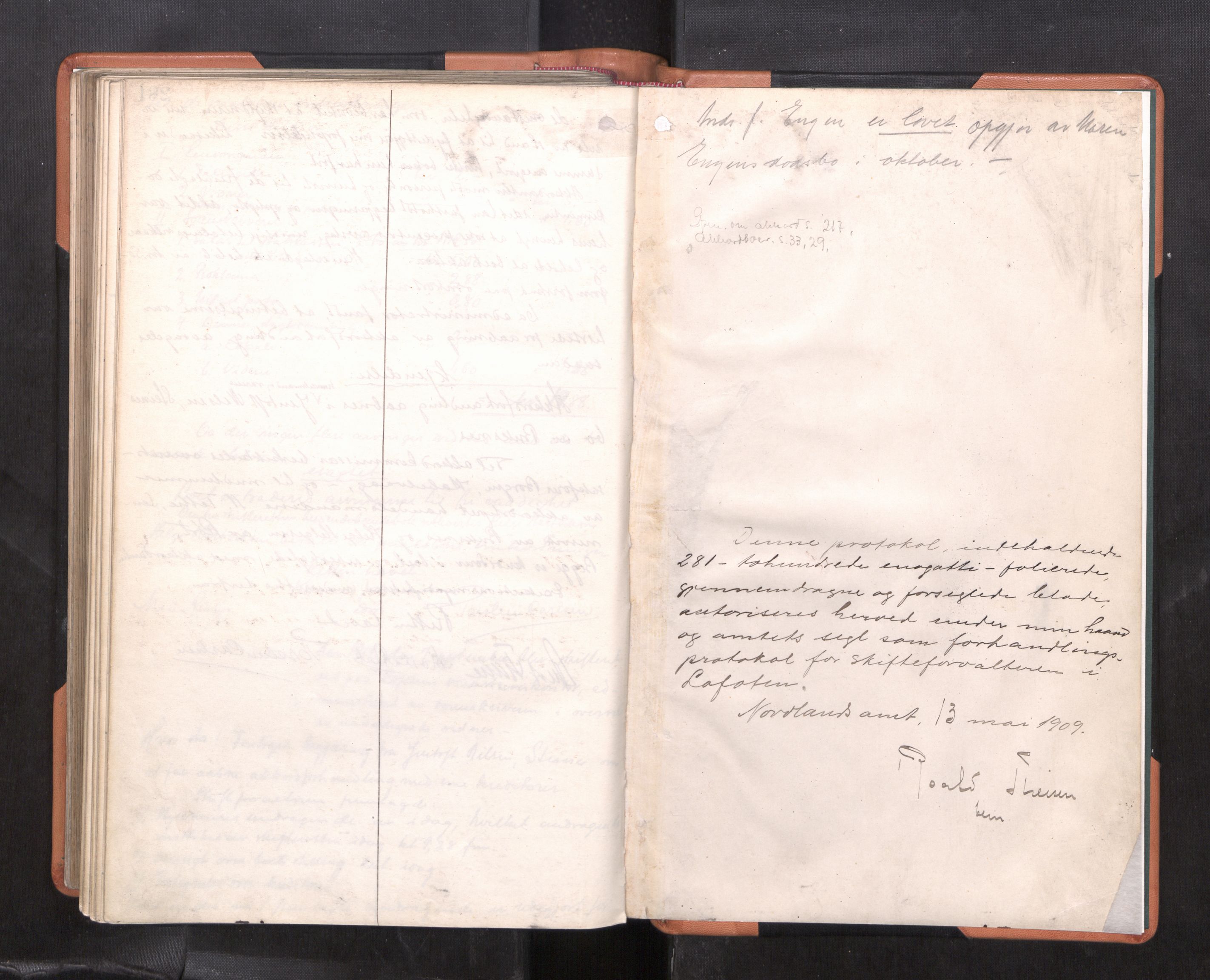 Lofoten sorenskriveri, AV/SAT-A-0017/1/3/3B/L0007: Skifteforhandlings-protokoll, 1909-1912, s. 281b