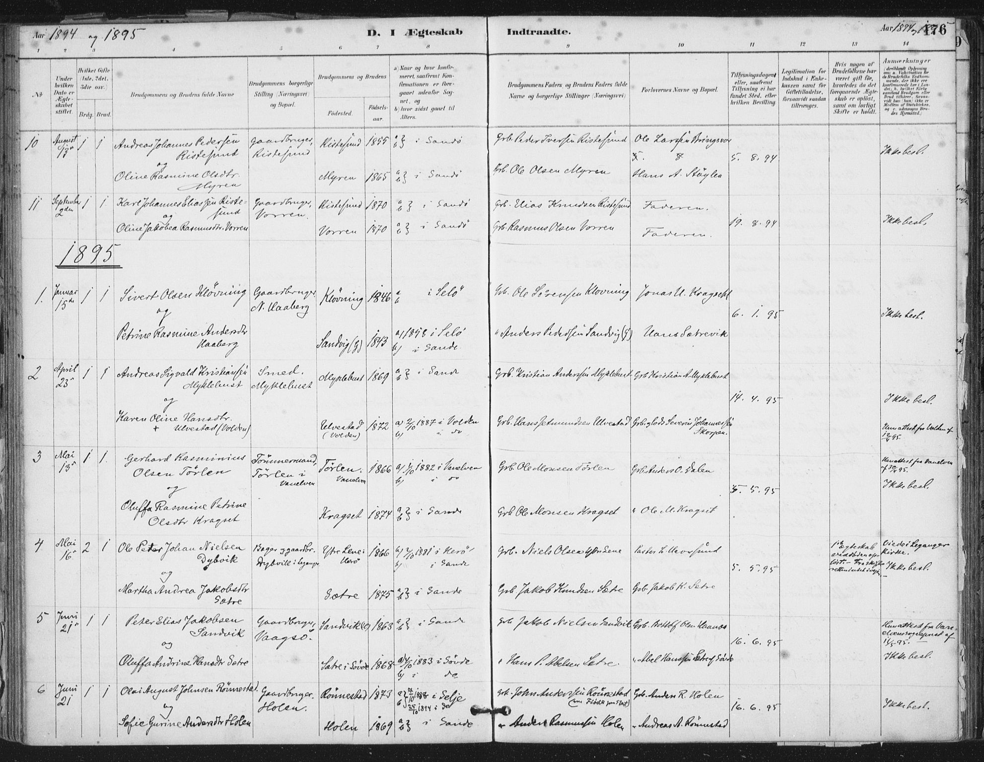Ministerialprotokoller, klokkerbøker og fødselsregistre - Møre og Romsdal, AV/SAT-A-1454/503/L0037: Ministerialbok nr. 503A05, 1884-1900, s. 176