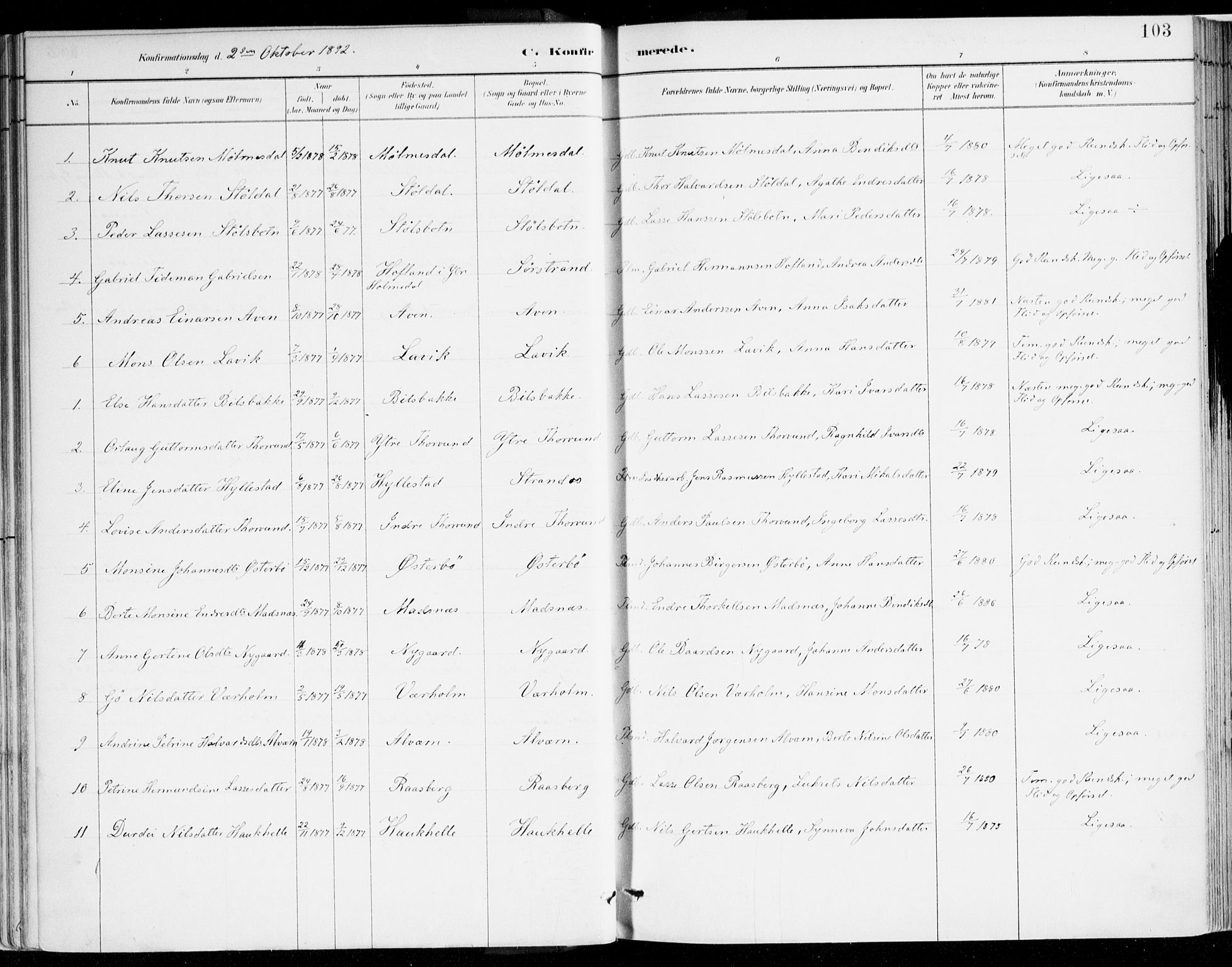 Lavik sokneprestembete, SAB/A-80901: Ministerialbok nr. B 1, 1882-1908, s. 103