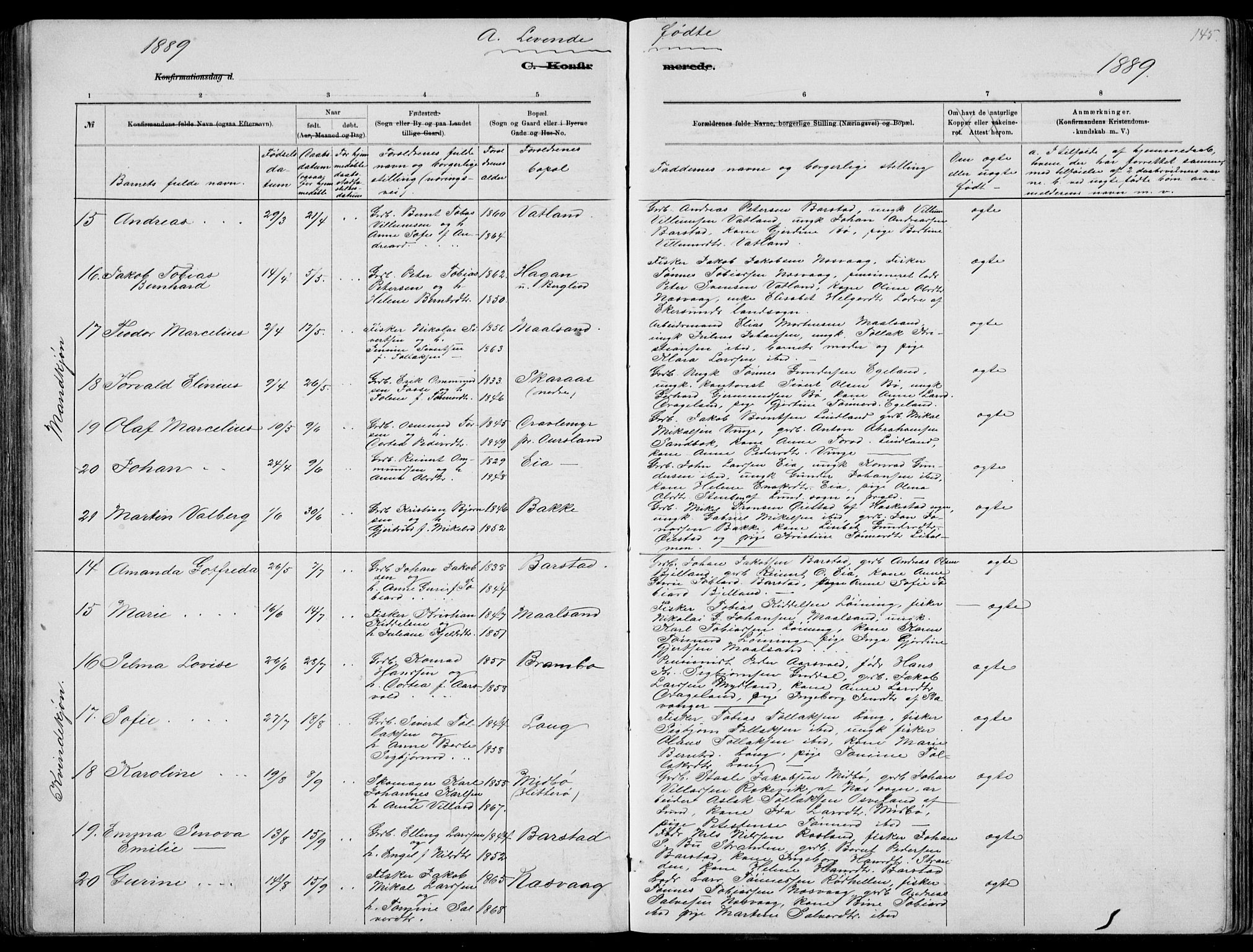 Sokndal sokneprestkontor, AV/SAST-A-101808: Klokkerbok nr. B 4, 1880-1891, s. 145