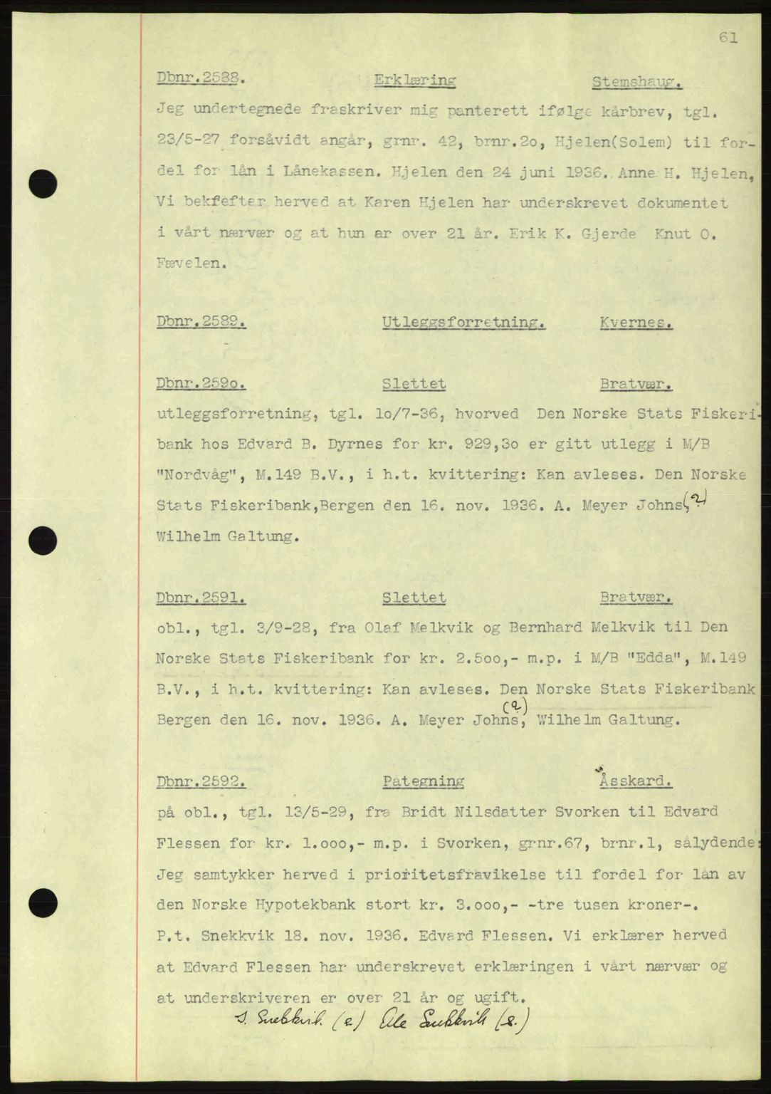 Nordmøre sorenskriveri, SAT/A-4132/1/2/2Ca: Pantebok nr. C80, 1936-1939, Dagboknr: 2588/1936