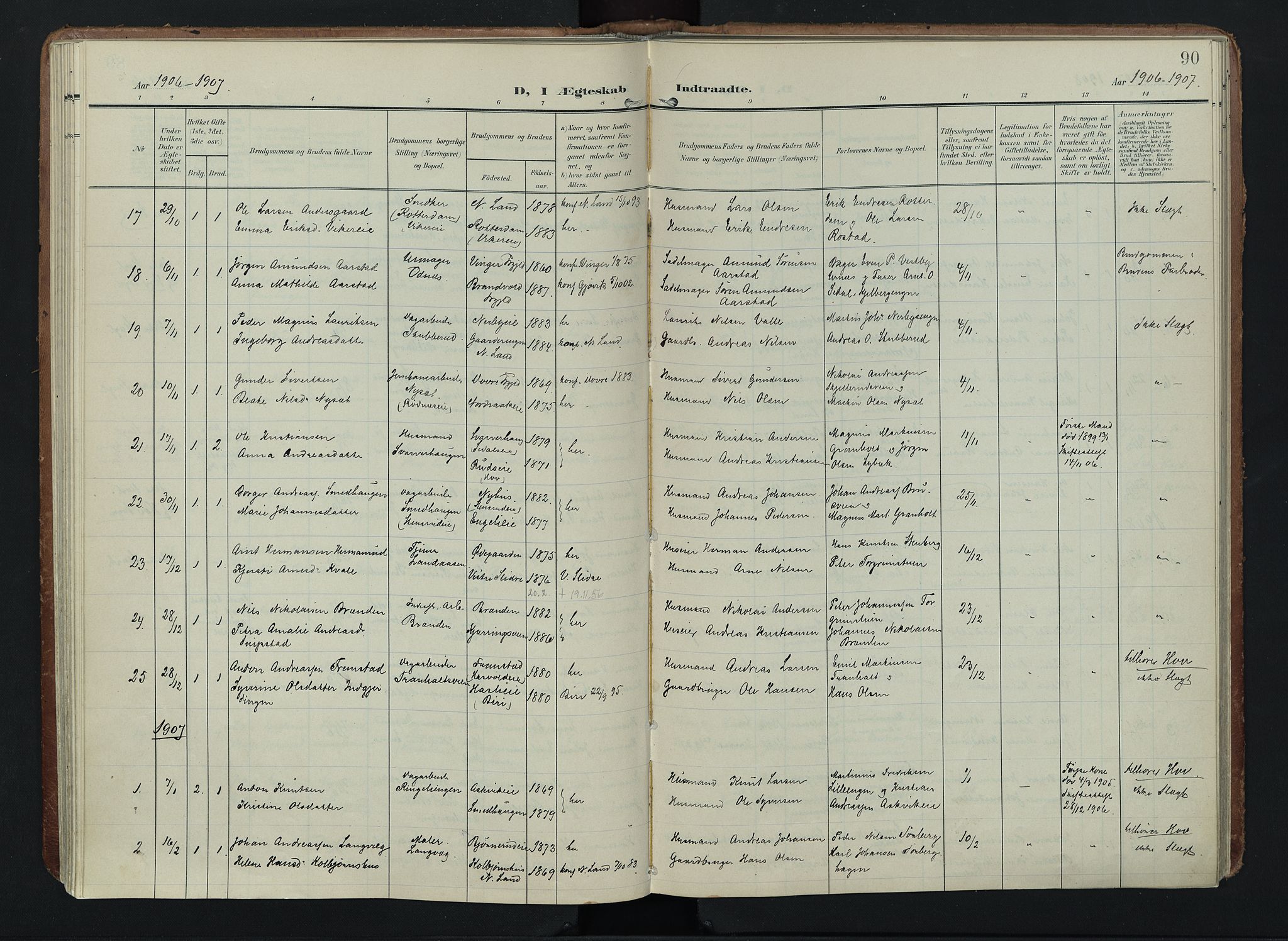 Søndre Land prestekontor, SAH/PREST-122/K/L0005: Ministerialbok nr. 5, 1905-1914, s. 90