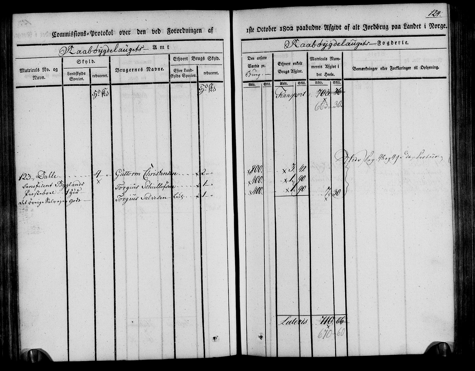 Rentekammeret inntil 1814, Realistisk ordnet avdeling, RA/EA-4070/N/Ne/Nea/L0084: Råbyggelag fogderi. Kommisjonsprotokoll for Vestre Råbyggelagets sorenskriveri, 1803, s. 125