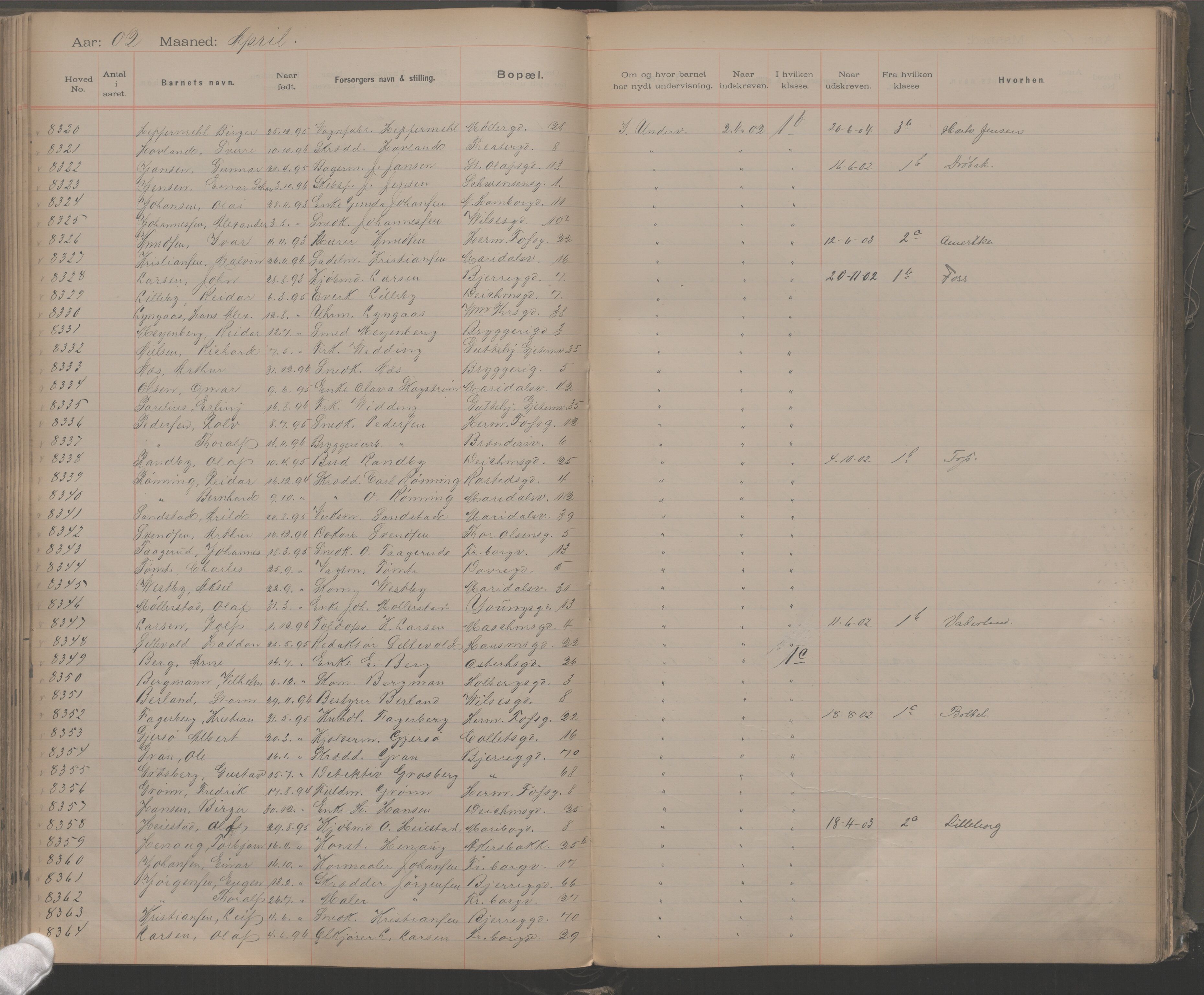 Møllergata skole, OBA/A-20129/F/Fa/L0001: Ut-/innskrivningsprotokoll, 1889-1907, s. 190