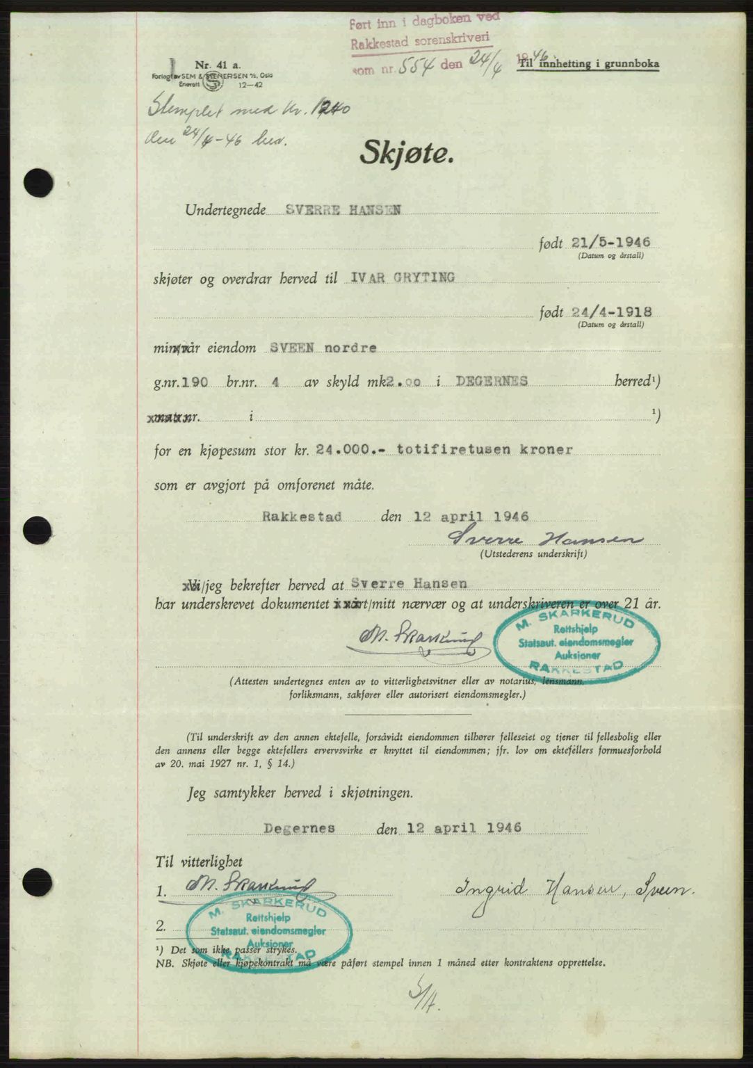 Rakkestad sorenskriveri, AV/SAO-A-10686/G/Gb/Gba/Gbab/L0012a: Pantebok nr. A12 I, 1945-1946, Dagboknr: 554/1946