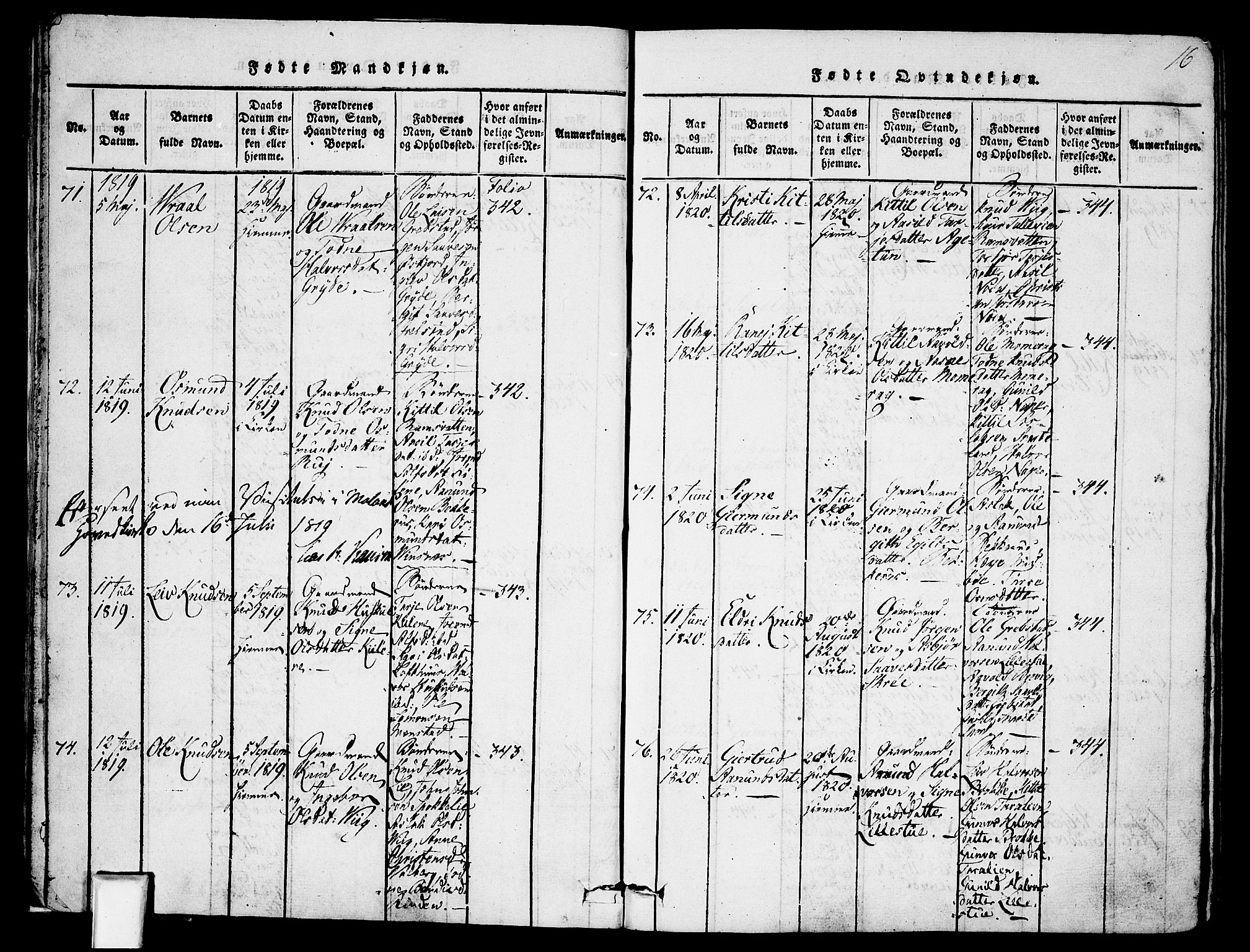 Fyresdal kirkebøker, AV/SAKO-A-263/F/Fa/L0003: Ministerialbok nr. I 3, 1815-1840, s. 16