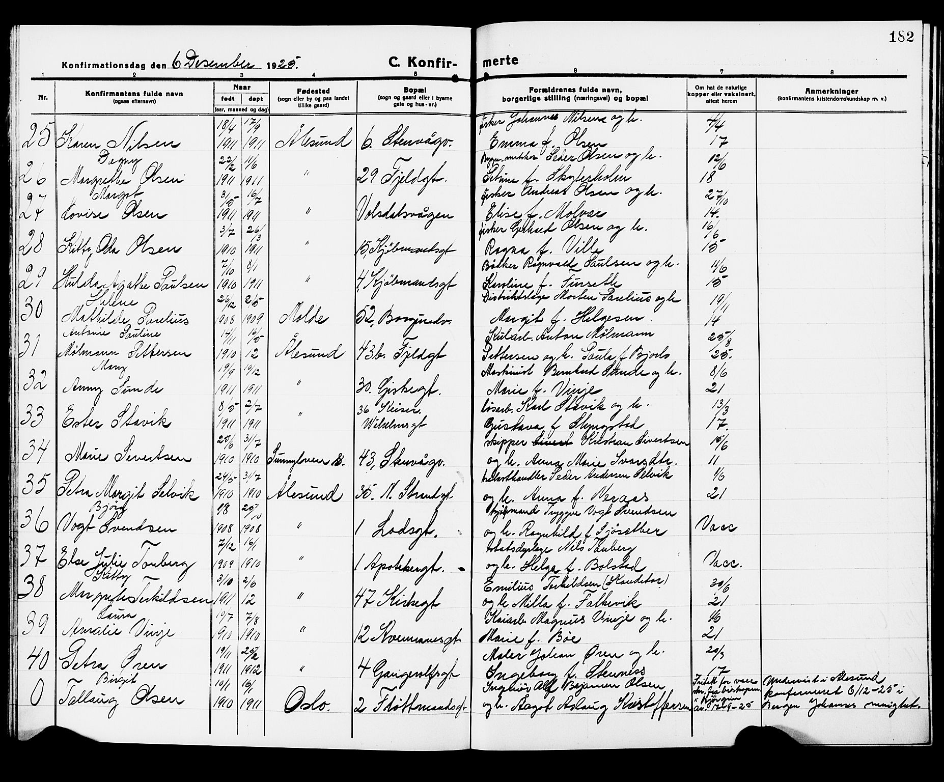 Ministerialprotokoller, klokkerbøker og fødselsregistre - Møre og Romsdal, AV/SAT-A-1454/529/L0472: Klokkerbok nr. 529C09, 1917-1929, s. 182