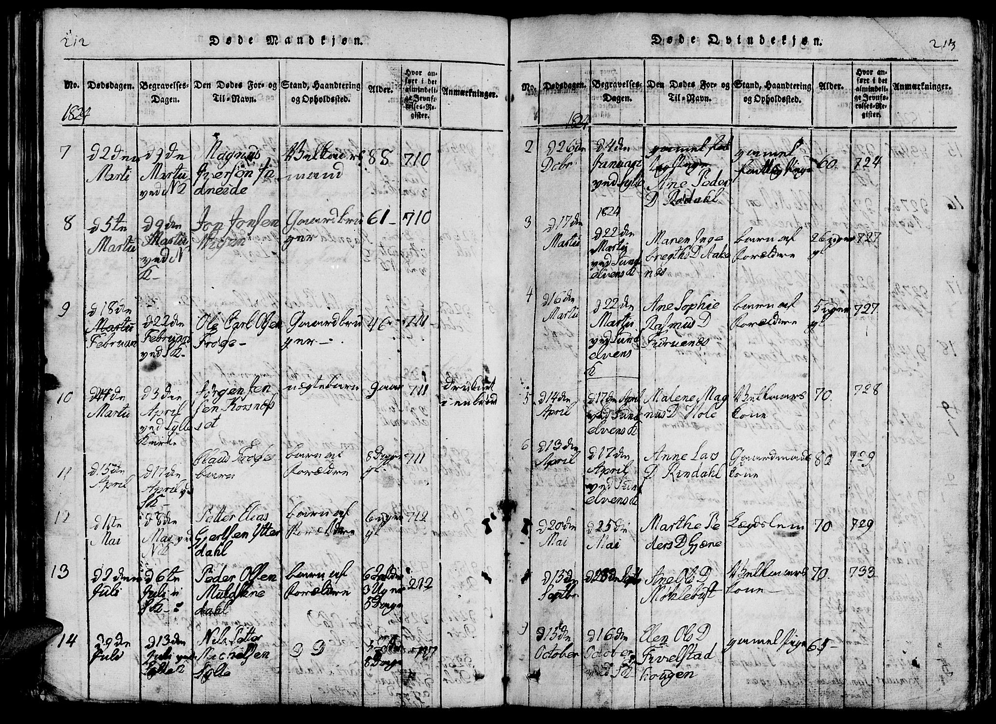 Ministerialprotokoller, klokkerbøker og fødselsregistre - Møre og Romsdal, AV/SAT-A-1454/519/L0260: Klokkerbok nr. 519C01, 1817-1829, s. 212-213