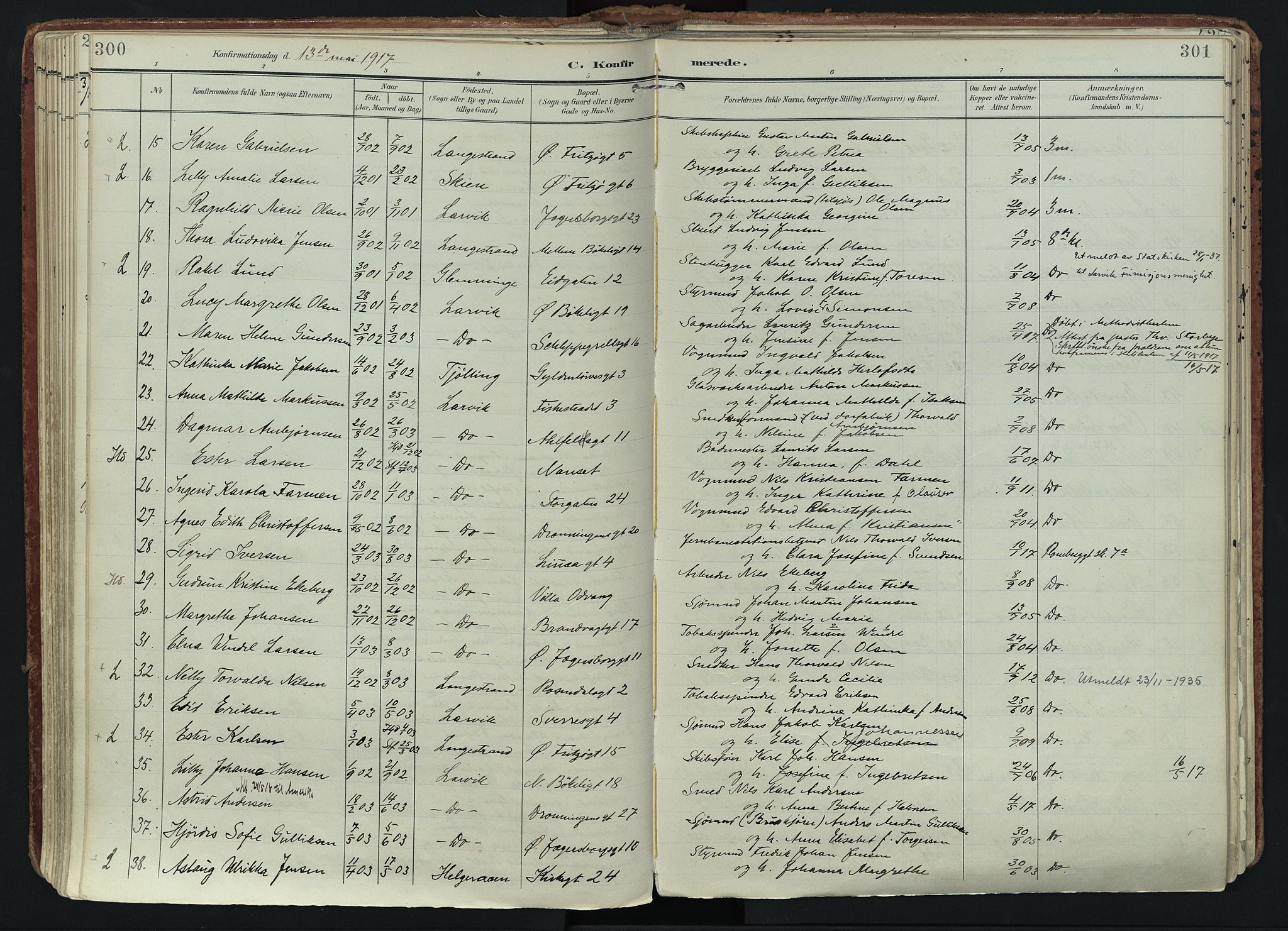 Larvik kirkebøker, AV/SAKO-A-352/F/Fa/L0011: Ministerialbok nr. I 11, 1902-1922, s. 300-301