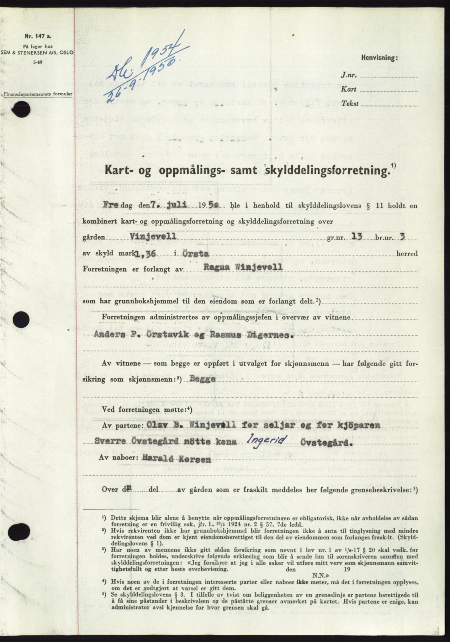 Søre Sunnmøre sorenskriveri, SAT/A-4122/1/2/2C/L0087: Pantebok nr. 13A, 1950-1950, Dagboknr: 1954/1950