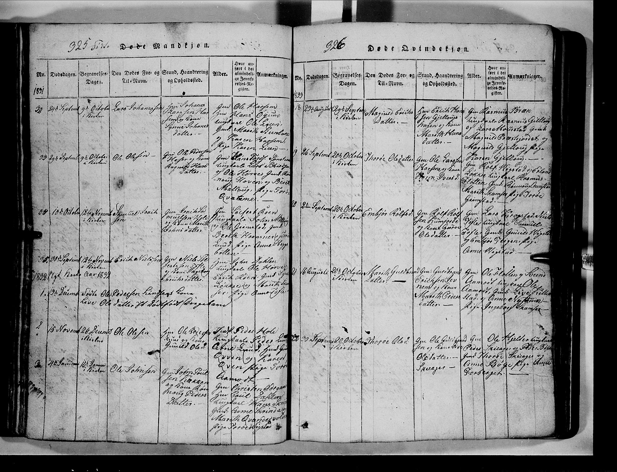Lom prestekontor, AV/SAH-PREST-070/L/L0003: Klokkerbok nr. 3, 1815-1844, s. 325-326