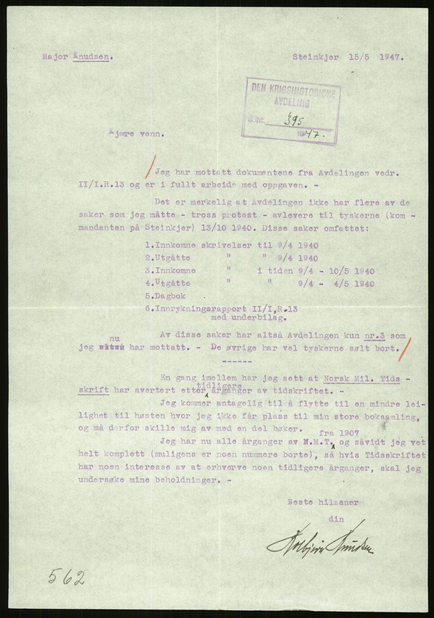 Forsvaret, Forsvarets krigshistoriske avdeling, AV/RA-RAFA-2017/Y/Yb/L0116: II-C-11-560-563  -  5. Divisjon., 1940, s. 1500