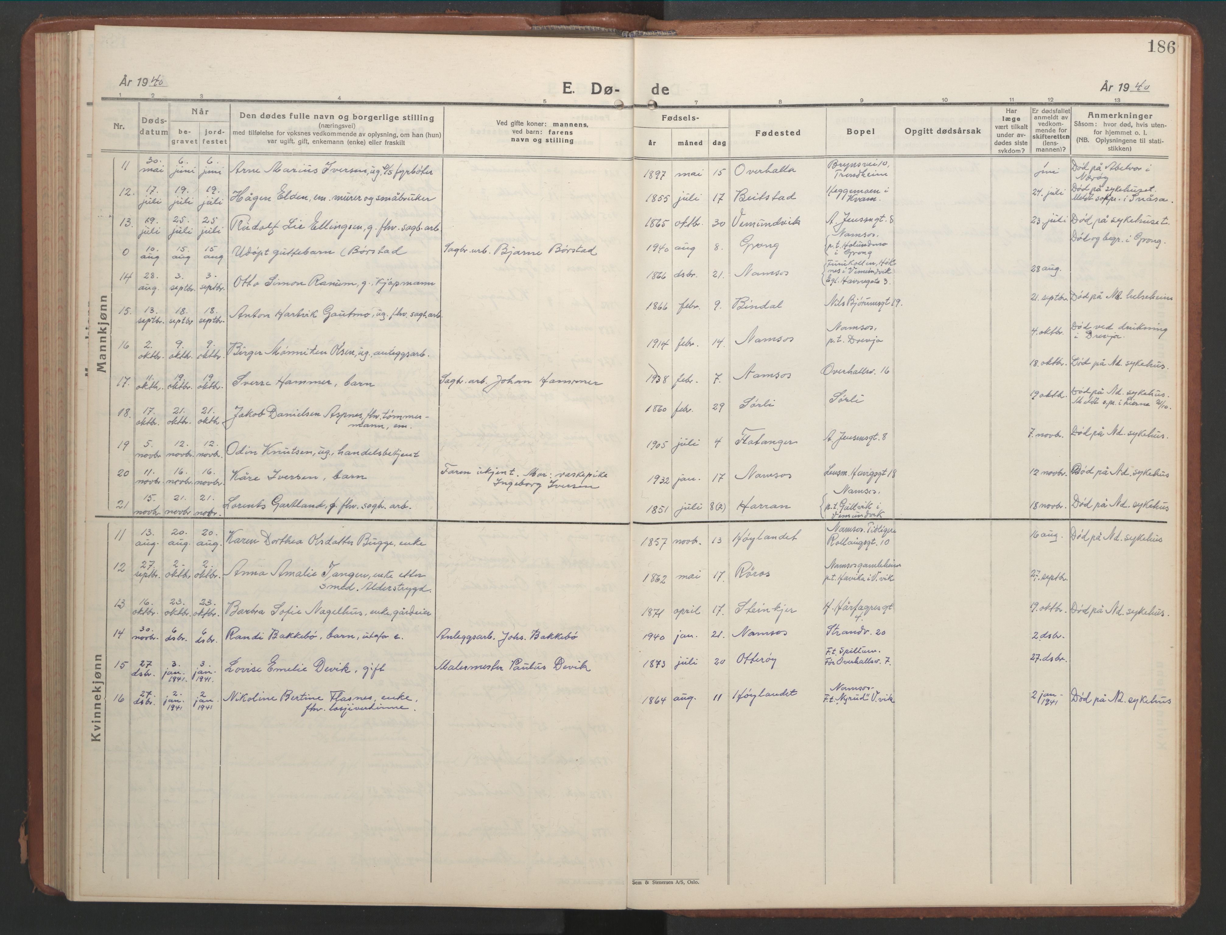 Ministerialprotokoller, klokkerbøker og fødselsregistre - Nord-Trøndelag, SAT/A-1458/768/L0583: Klokkerbok nr. 768C01, 1928-1953, s. 186
