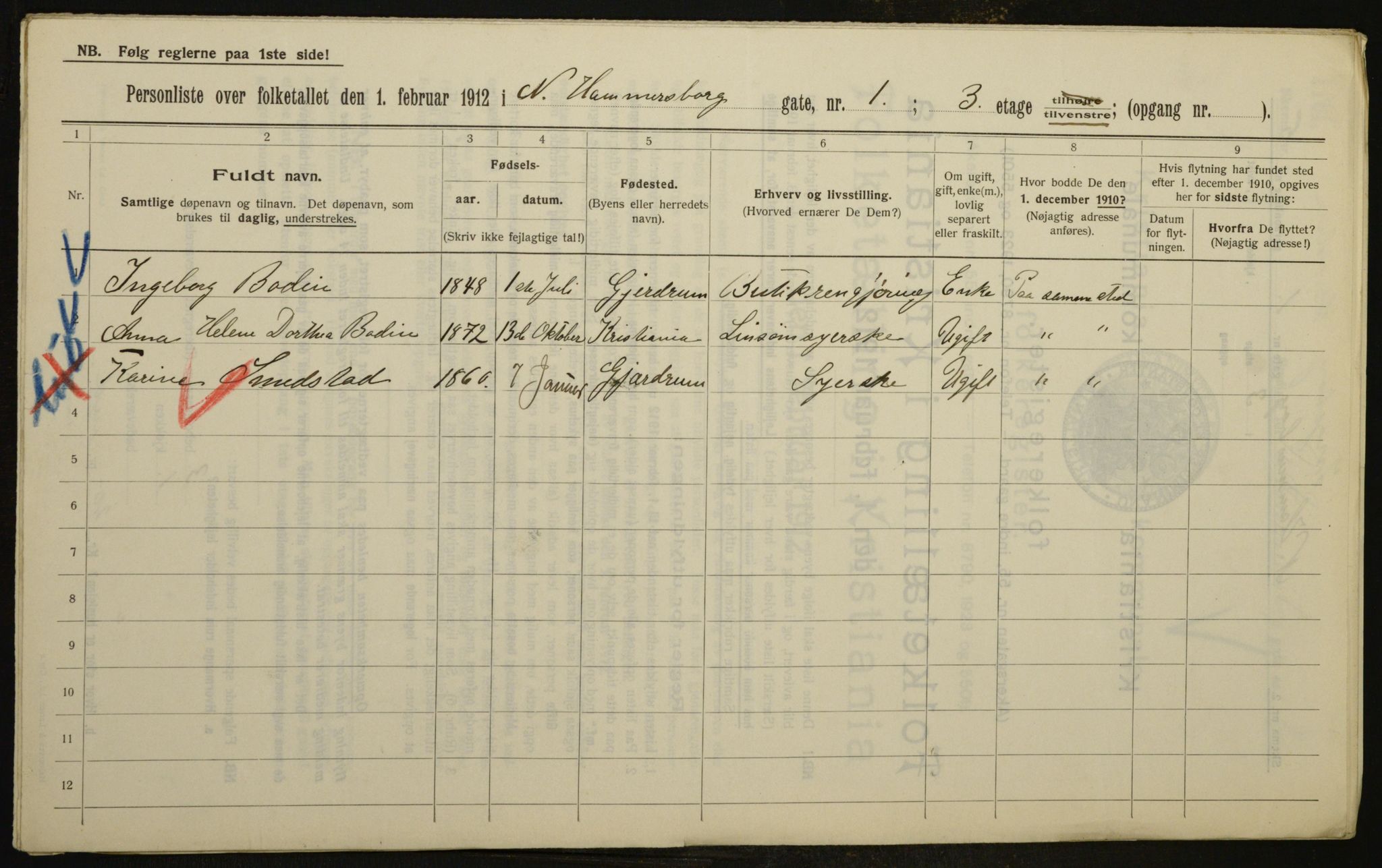 OBA, Kommunal folketelling 1.2.1912 for Kristiania, 1912, s. 69757