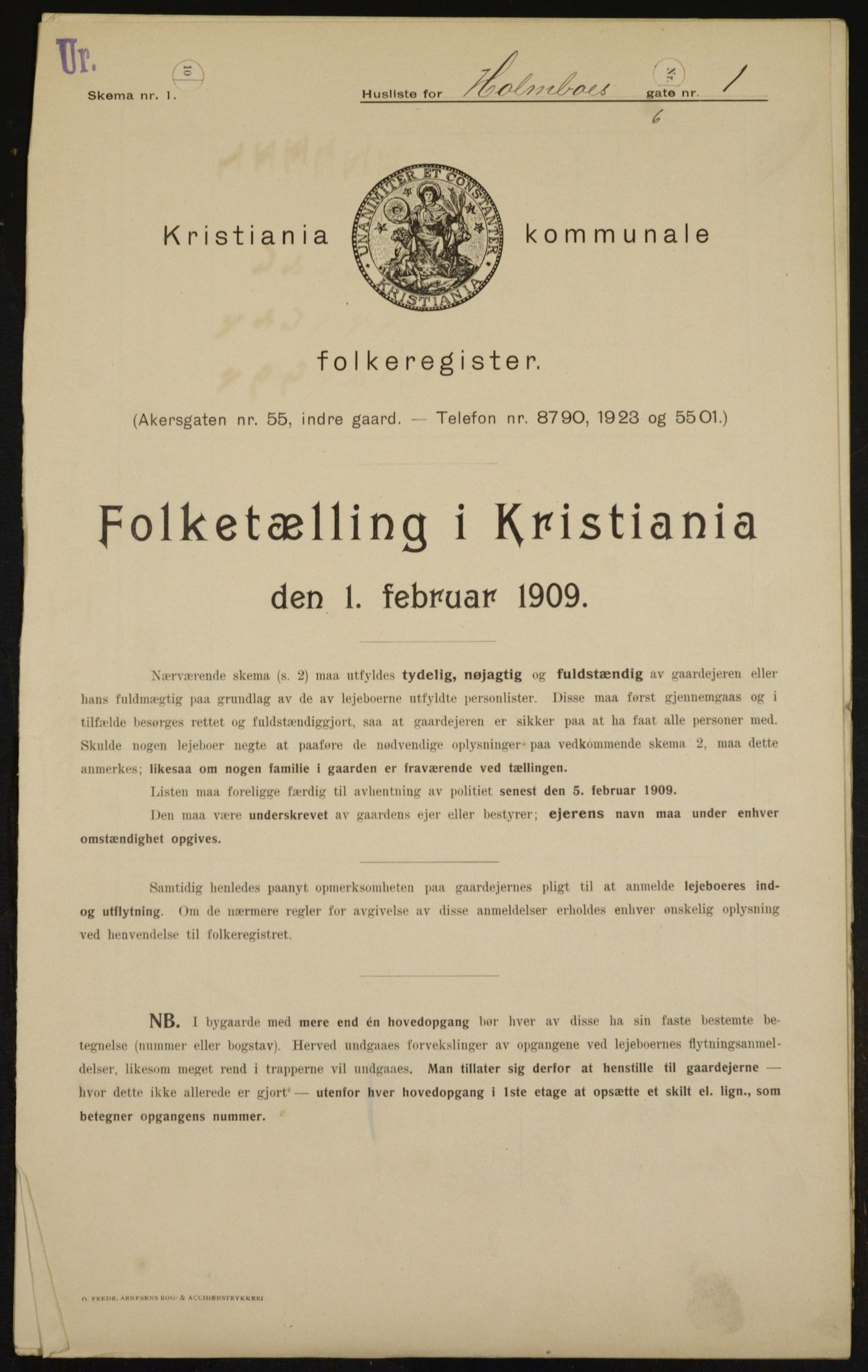 OBA, Kommunal folketelling 1.2.1909 for Kristiania kjøpstad, 1909, s. 36949