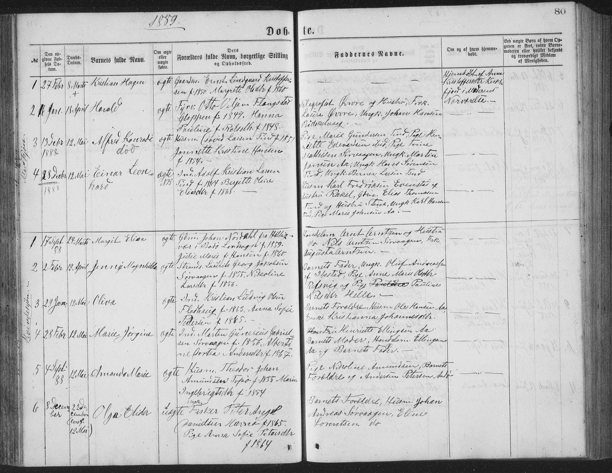 Ministerialprotokoller, klokkerbøker og fødselsregistre - Nordland, AV/SAT-A-1459/886/L1225: Klokkerbok nr. 886C02, 1874-1896, s. 80