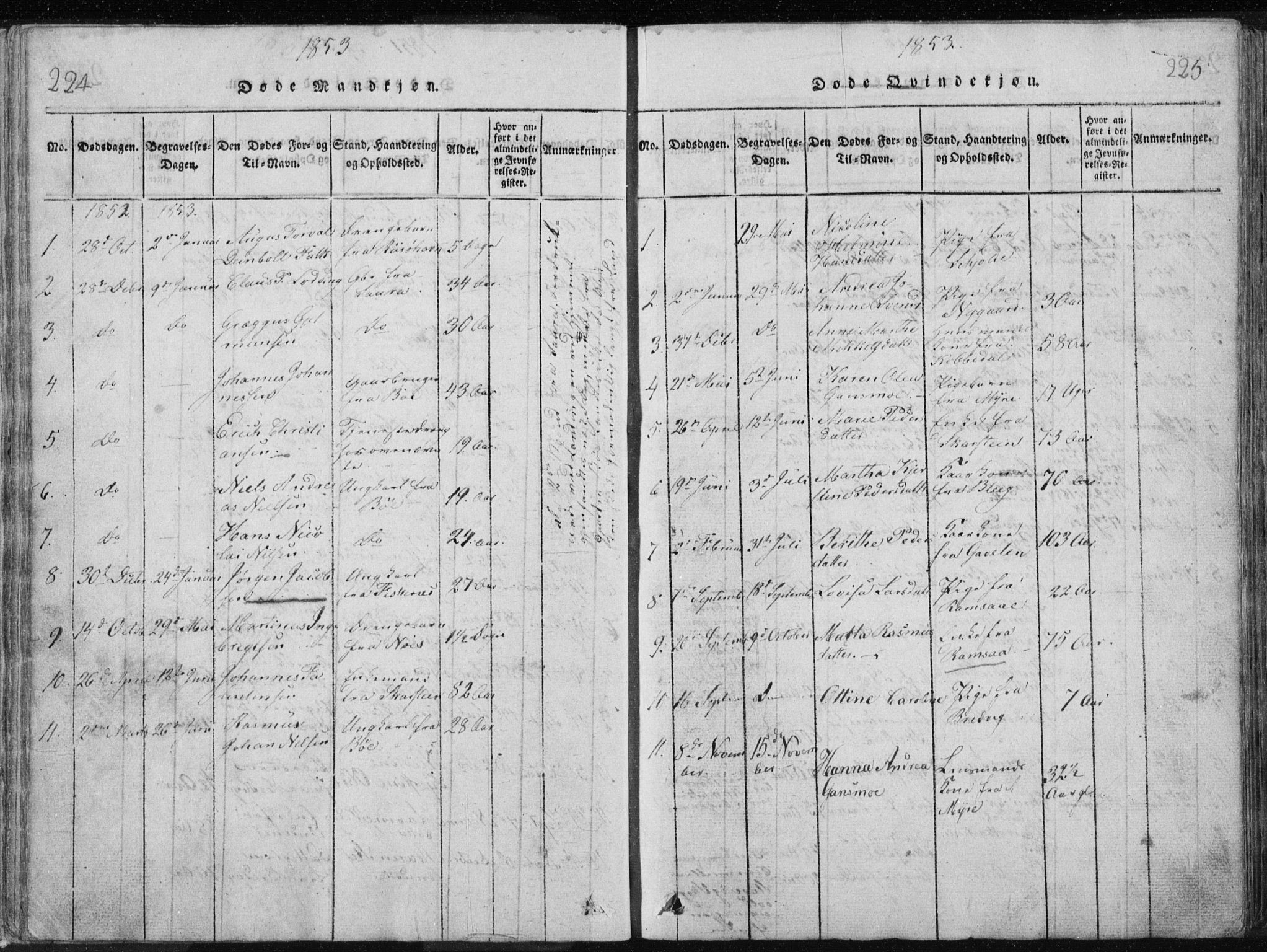 Ministerialprotokoller, klokkerbøker og fødselsregistre - Nordland, AV/SAT-A-1459/897/L1411: Klokkerbok nr. 897C01, 1820-1866, s. 224-225