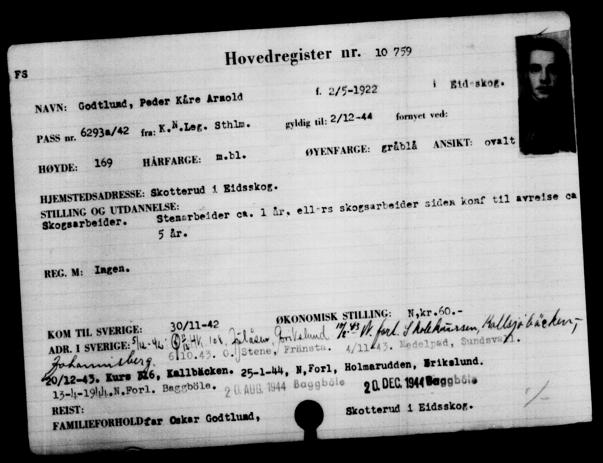 Utenriksstasjonene, Legasjonen i Stockholm, Flyktningkontoret, AV/RA-S-6753/V/Va/L0006: Kjesäterkartoteket, flyktninger med registreringsnr. 9400-12711, 1940-1945, s. 1566