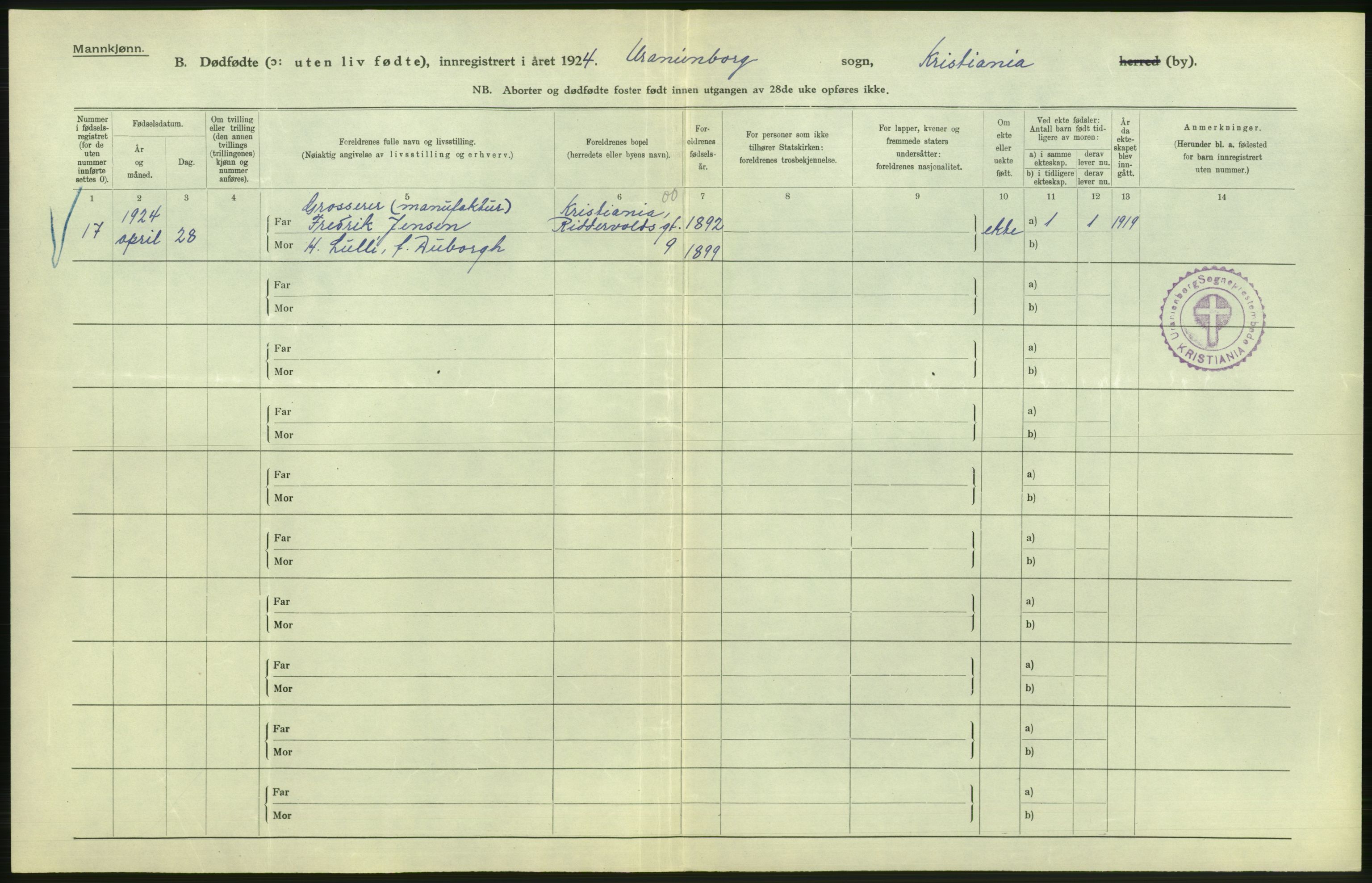 Statistisk sentralbyrå, Sosiodemografiske emner, Befolkning, AV/RA-S-2228/D/Df/Dfc/Dfcd/L0009: Kristiania: Døde kvinner, dødfødte, 1924, s. 614