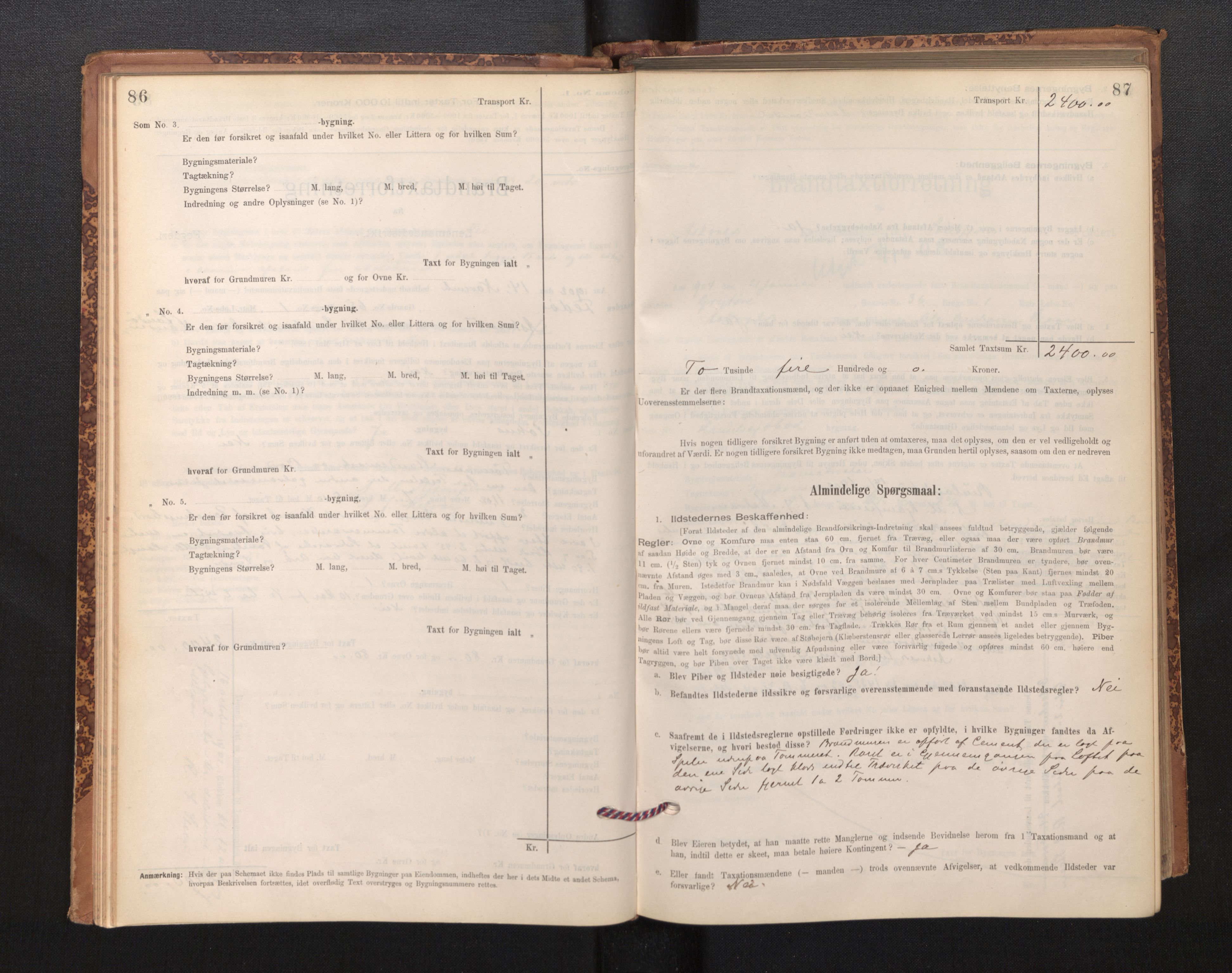 Lensmannen i Askvoll, SAB/A-26301/0012/L0004: Branntakstprotokoll, skjematakst og liste over branntakstmenn, 1895-1932, s. 86-87