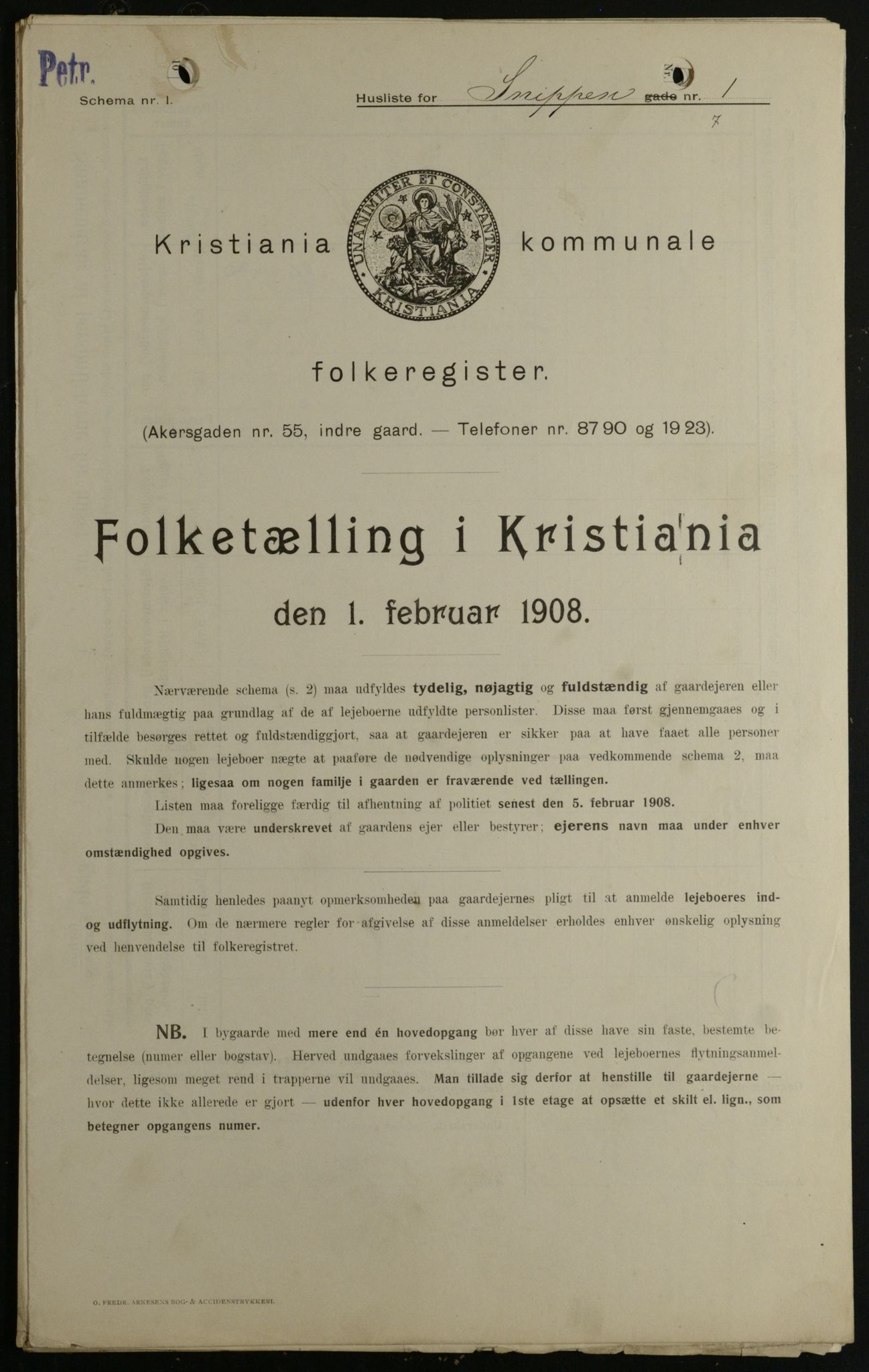 OBA, Kommunal folketelling 1.2.1908 for Kristiania kjøpstad, 1908, s. 88153