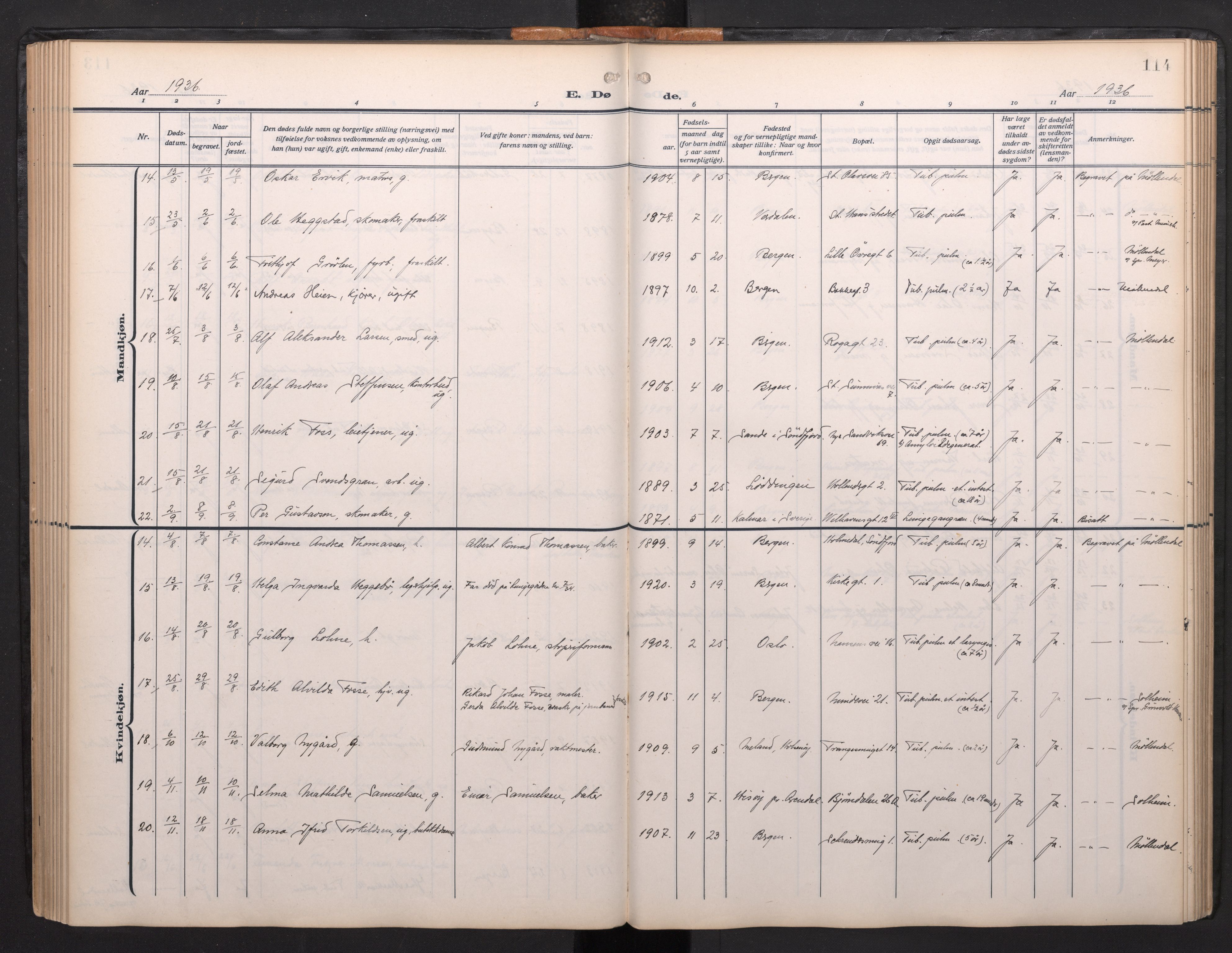 Arkivreferanse mangler*, SAB/-: Ministerialbok nr. A 1, 1912-1957, s. 113b-114a