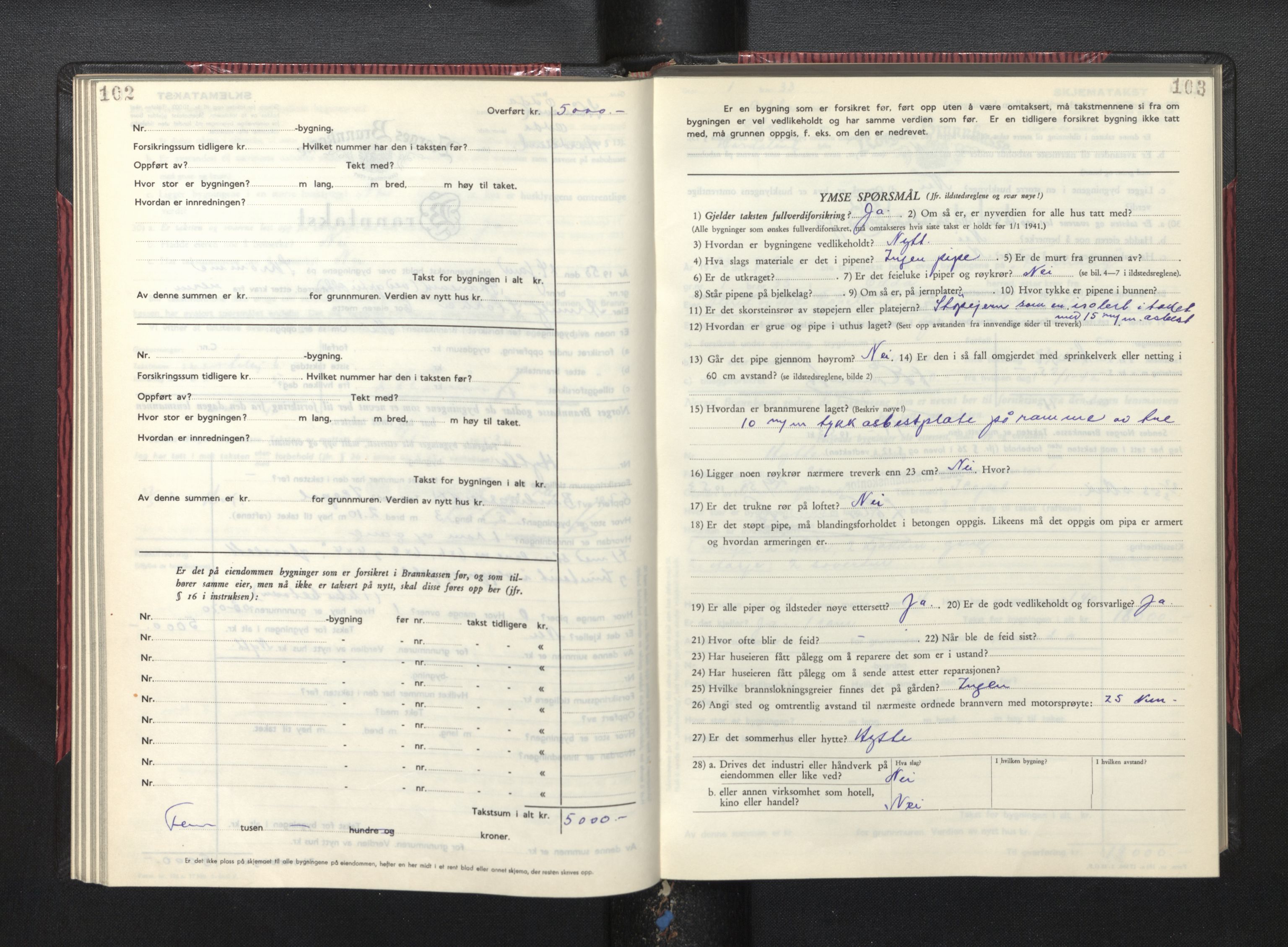 Lensmannen i Odda, AV/SAB-A-34001/0012/L0004: Branntakstprotokoll, skjematakst, 1950-1955, s. 102-103