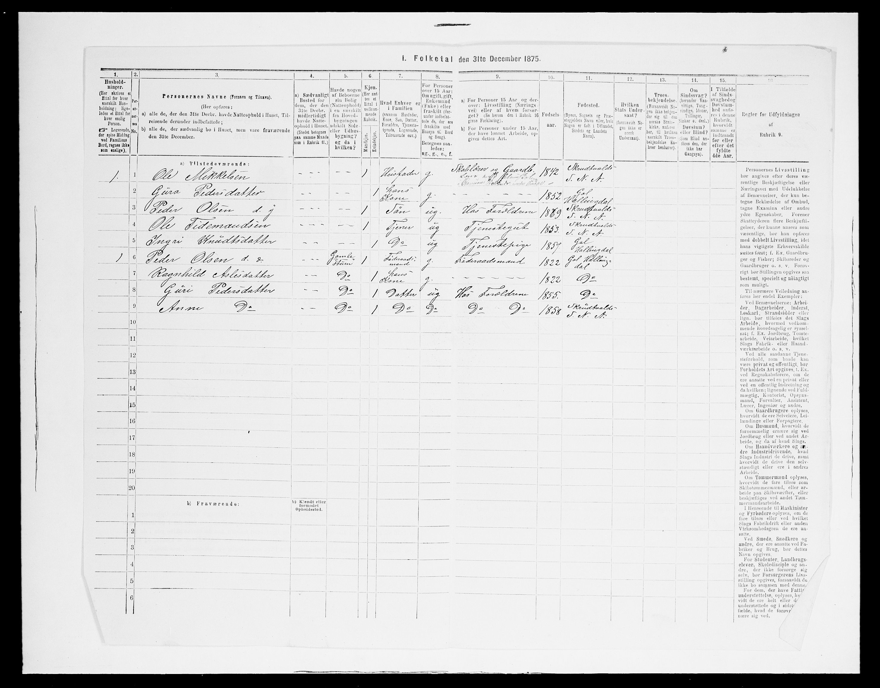 SAH, Folketelling 1875 for 0542P Nord-Aurdal prestegjeld, 1875, s. 443