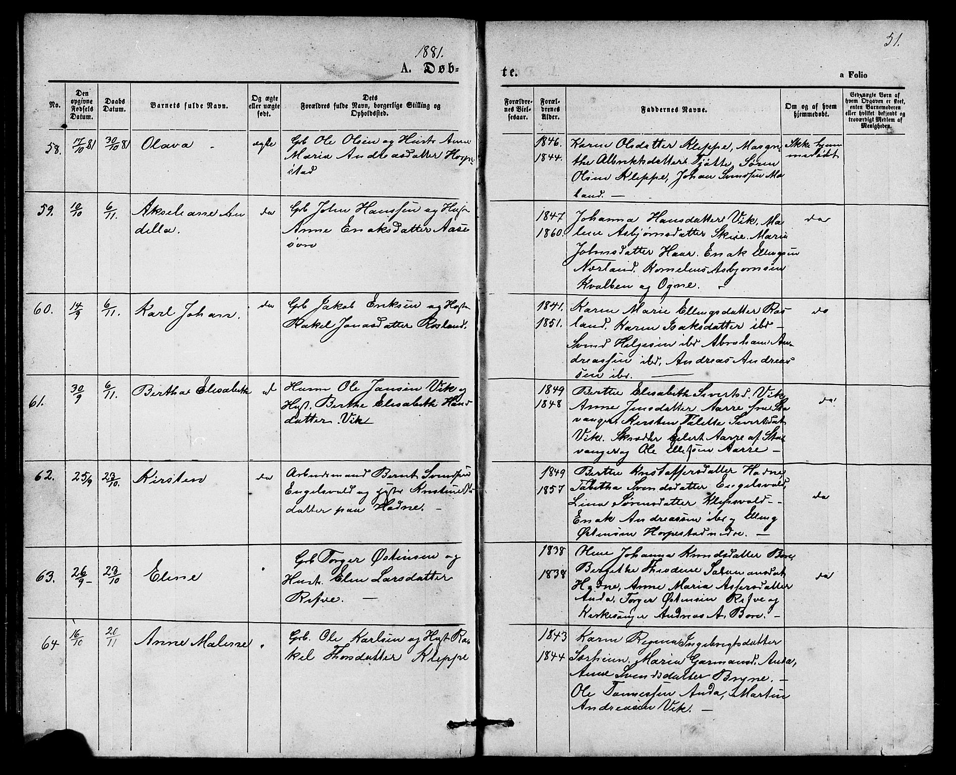 Klepp sokneprestkontor, AV/SAST-A-101803/001/3/30BB/L0003: Klokkerbok nr. B 3, 1876-1888, s. 51