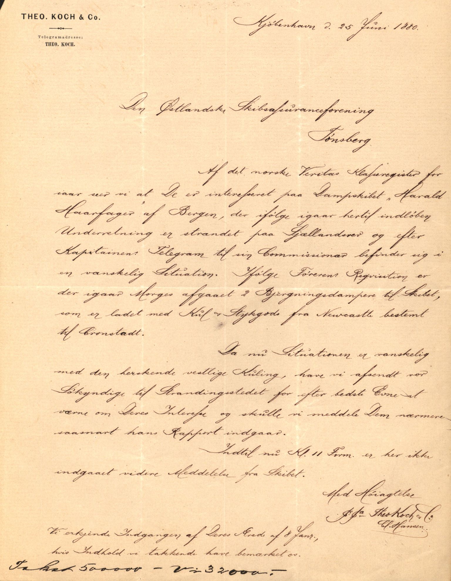 Pa 63 - Østlandske skibsassuranceforening, VEMU/A-1079/G/Ga/L0012/0008: Havaridokumenter / Harald Haarfager, 1880