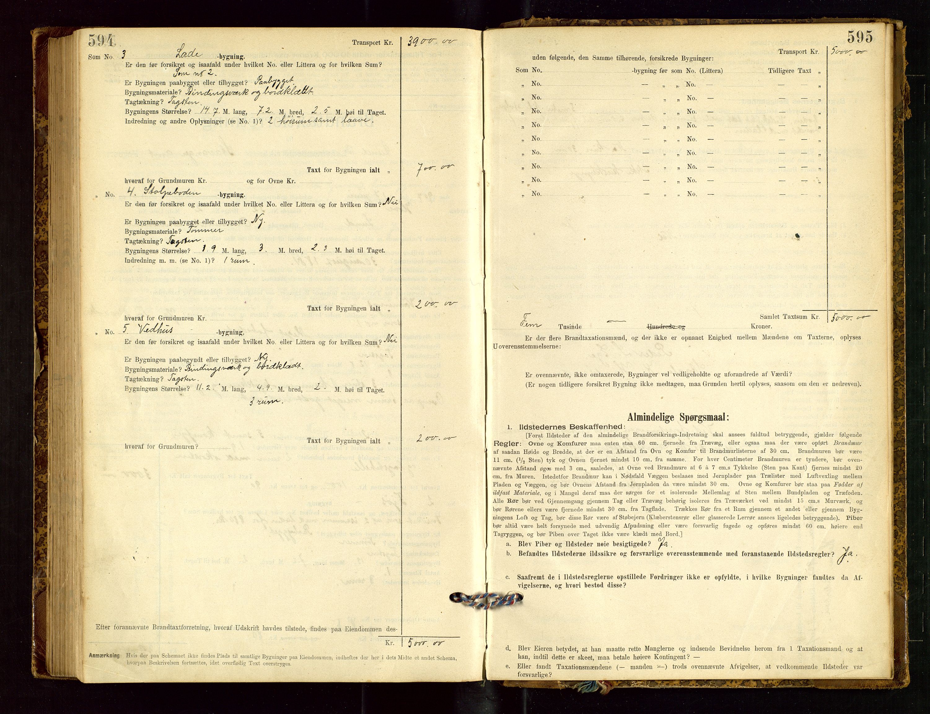 Lund lensmannskontor, SAST/A-100303/Gob/L0001: "Brandtakstprotokol", 1894-1907, s. 594-595