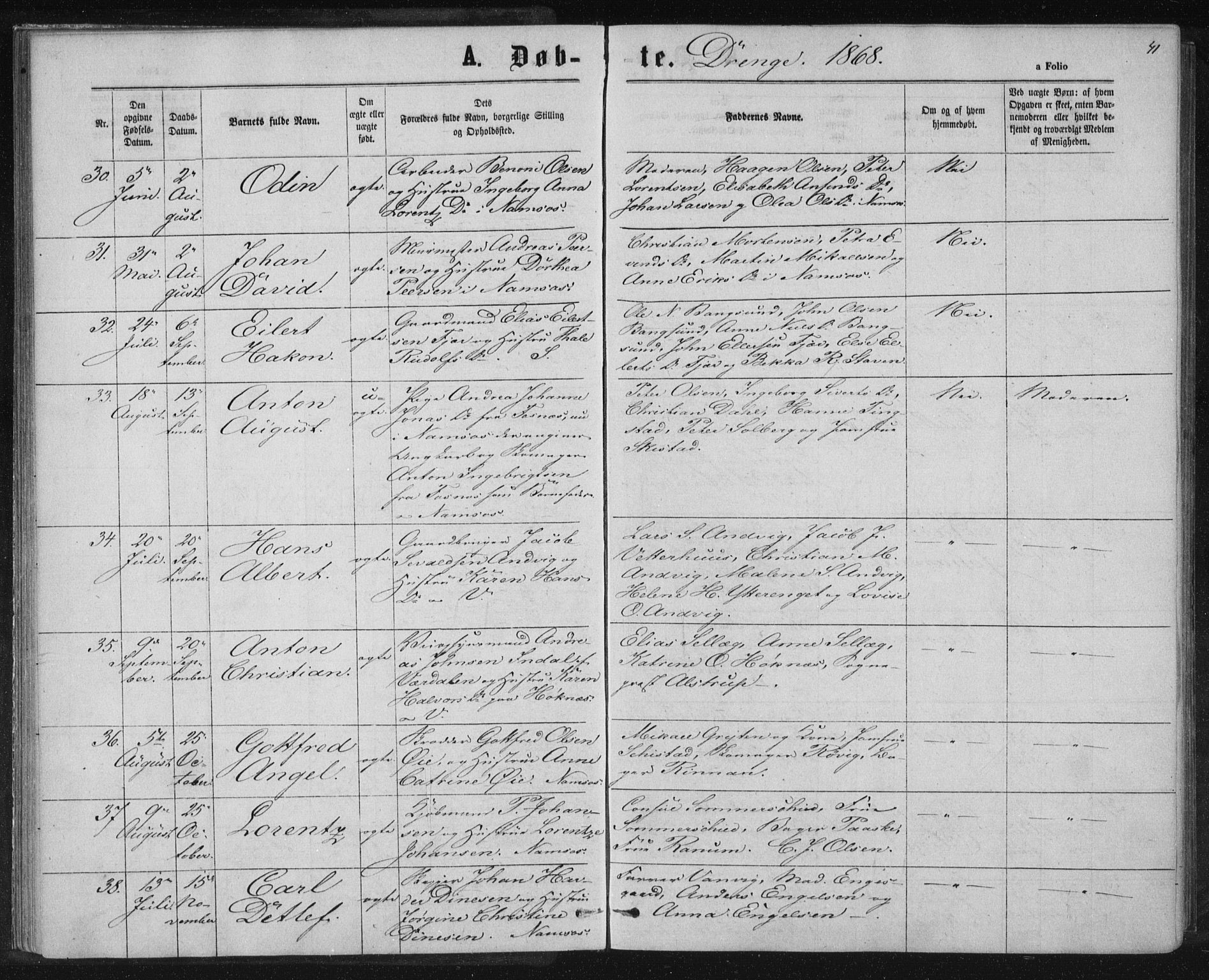 Ministerialprotokoller, klokkerbøker og fødselsregistre - Nord-Trøndelag, SAT/A-1458/768/L0570: Ministerialbok nr. 768A05, 1865-1874, s. 41