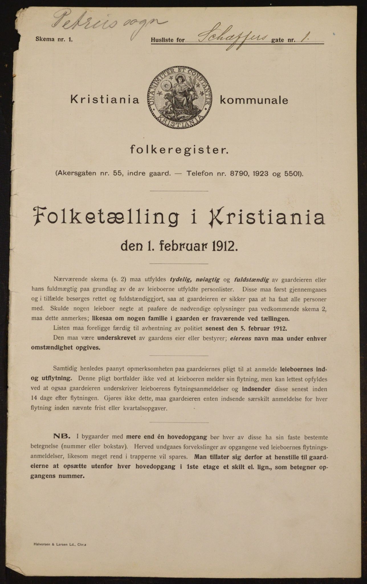 OBA, Kommunal folketelling 1.2.1912 for Kristiania, 1912, s. 93166