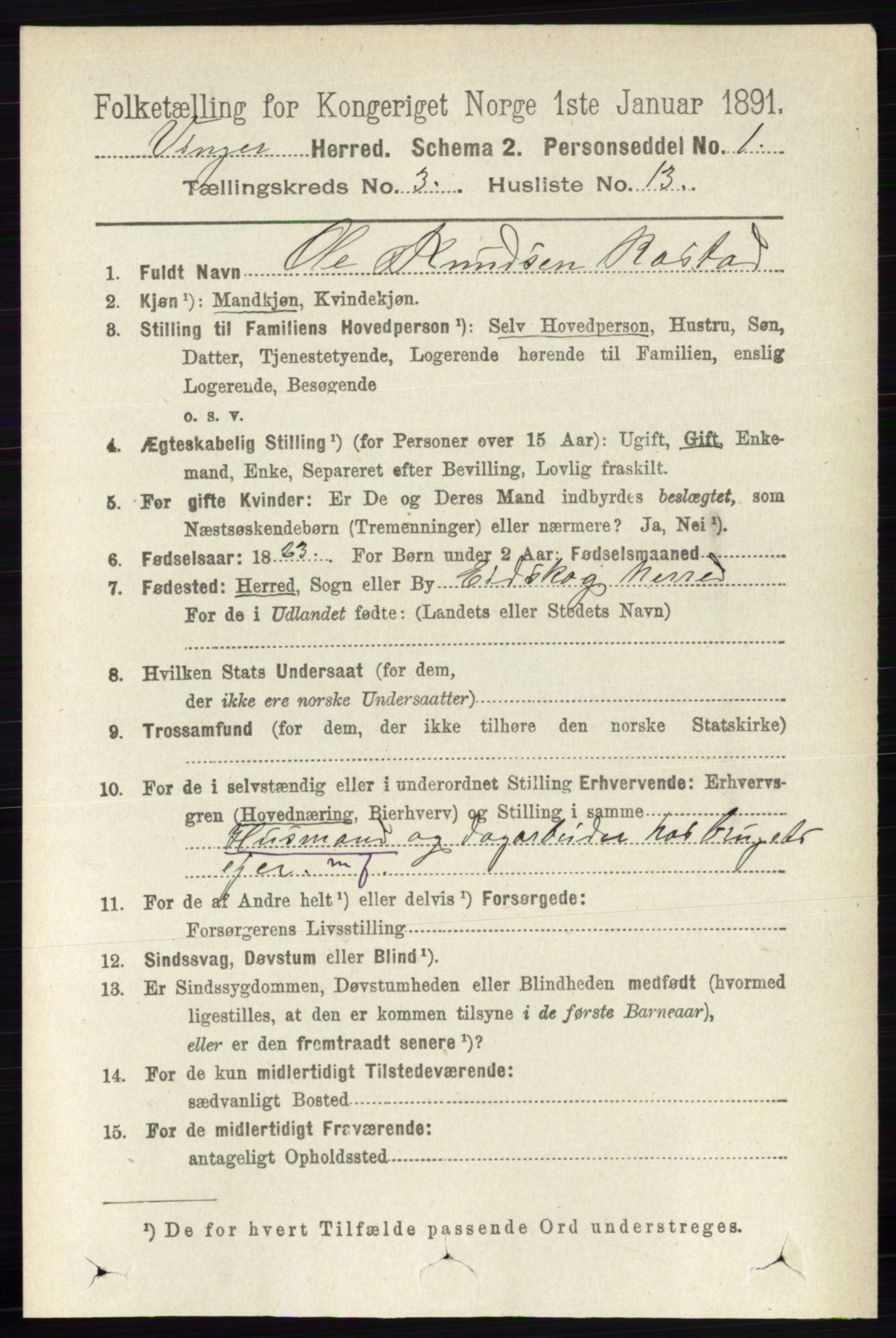 RA, Folketelling 1891 for 0421 Vinger herred, 1891, s. 993
