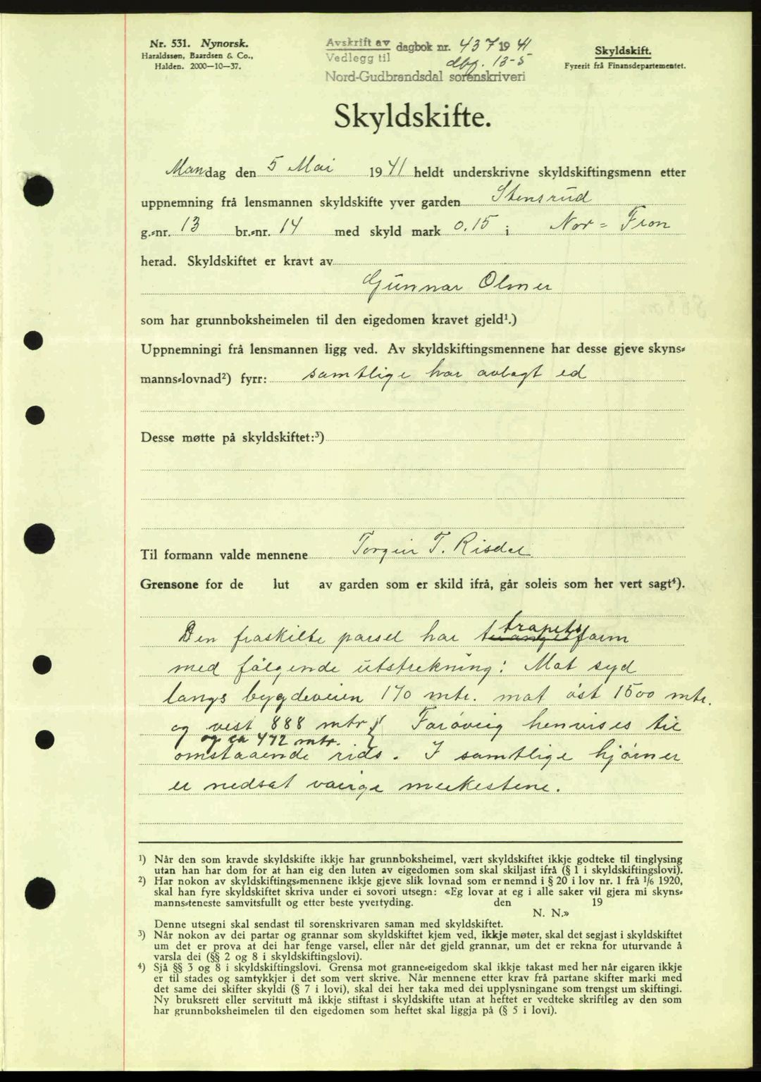 Nord-Gudbrandsdal tingrett, SAH/TING-002/H/Hb/Hbb/L0007: Pantebok nr. FA7, 1941-1941, Dagboknr: 437/1941