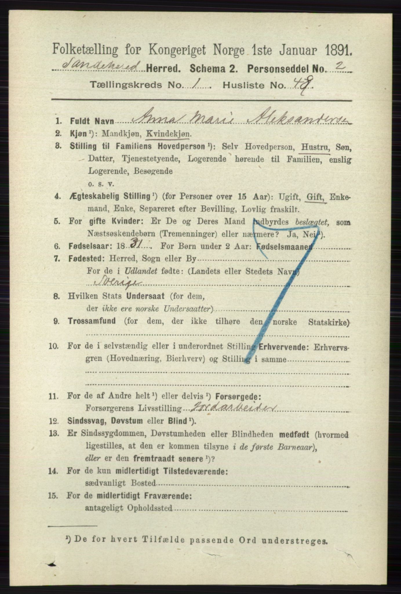 RA, Folketelling 1891 for 0724 Sandeherred herred, 1891, s. 486