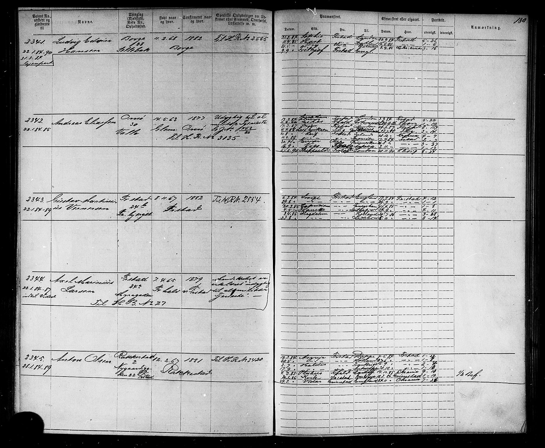 Fredrikstad mønstringskontor, AV/SAO-A-10569b/F/Fc/Fca/L0004: Annotasjonsrulle, 1885-1893, s. 184
