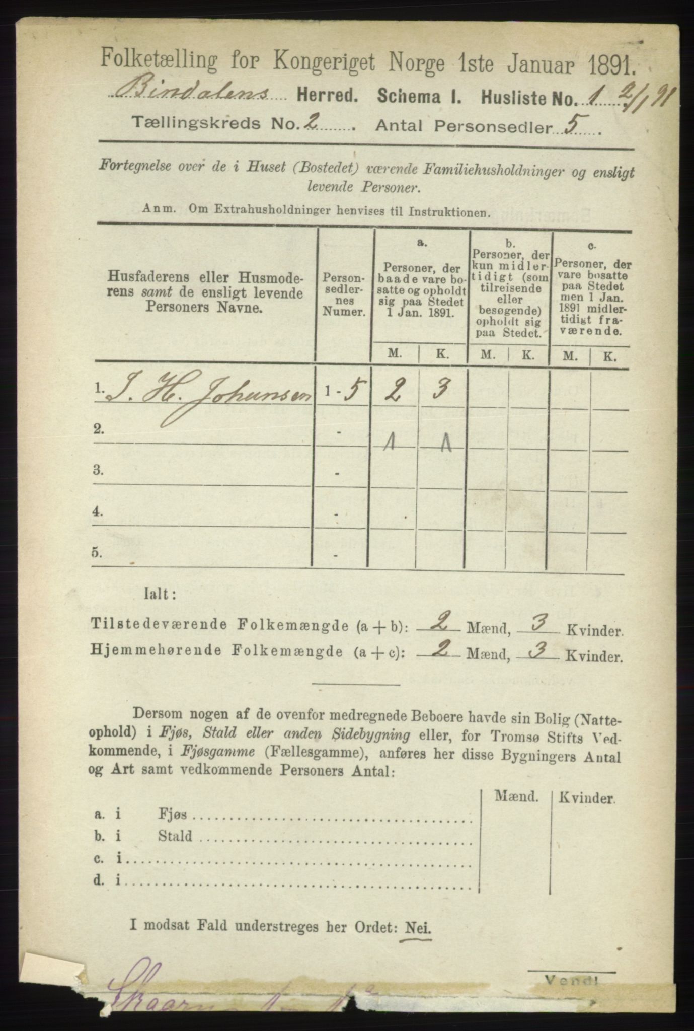 RA, Folketelling 1891 for 1811 Bindal herred, 1891, s. 232