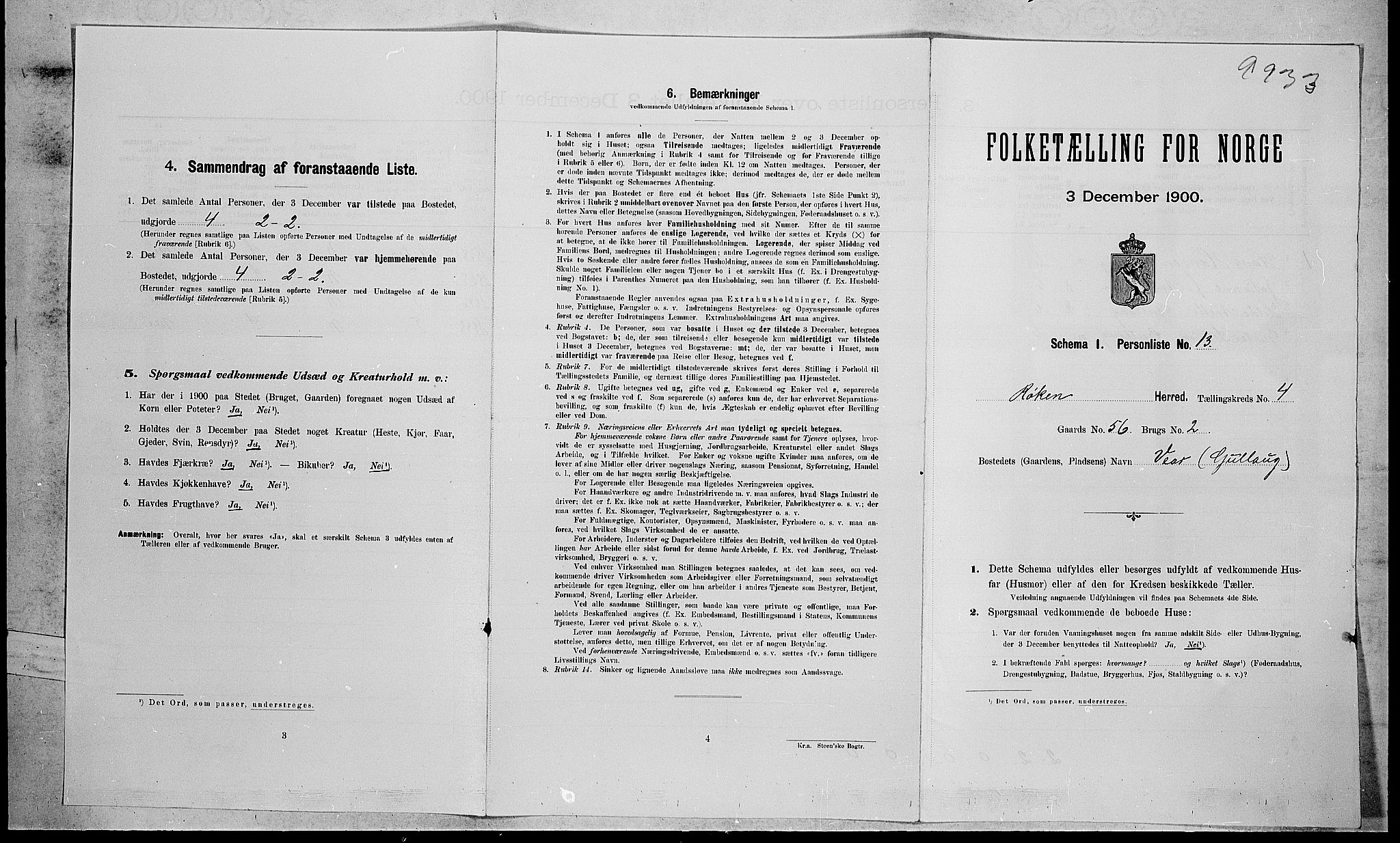 RA, Folketelling 1900 for 0627 Røyken herred, 1900, s. 537