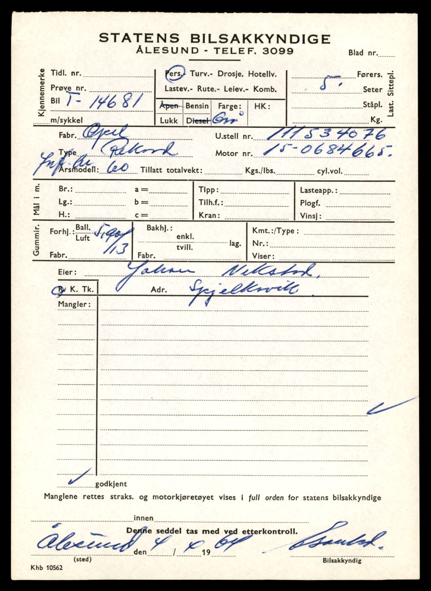 Møre og Romsdal vegkontor - Ålesund trafikkstasjon, AV/SAT-A-4099/F/Fe/L0047: Registreringskort for kjøretøy T 14580 - T 14720, 1927-1998, s. 2375