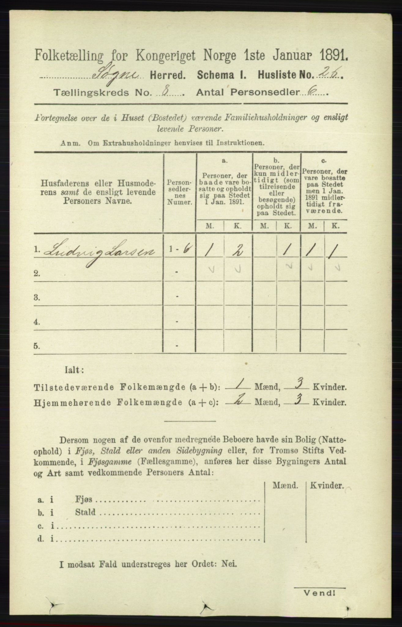 RA, Folketelling 1891 for 1018 Søgne herred, 1891, s. 2193